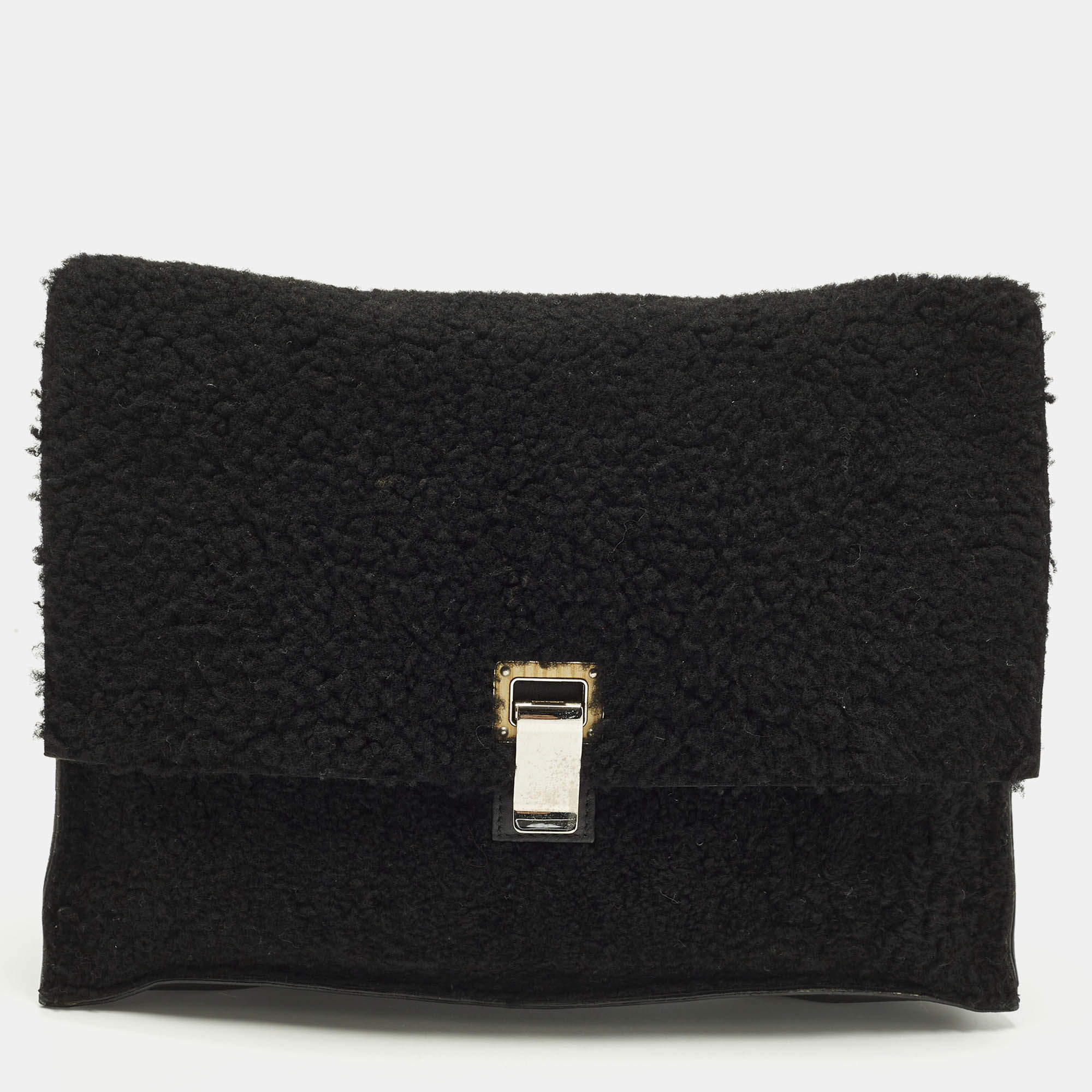 Pre Owned Proenza Schouler Lunch Black Faux Shearling Clutch