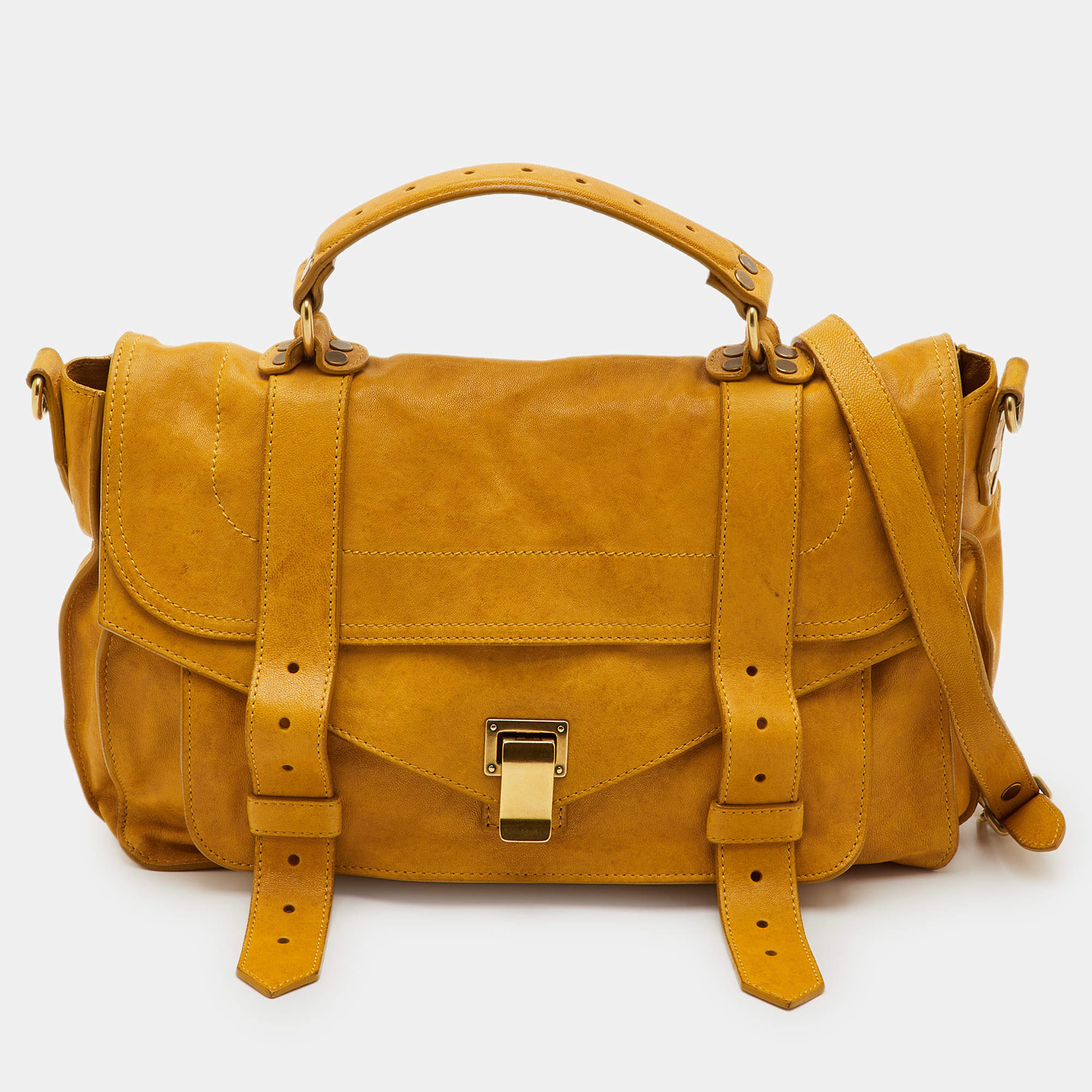 Pre Owned Proenza Schouler PS1 Yellow Leather Top Handle Bag