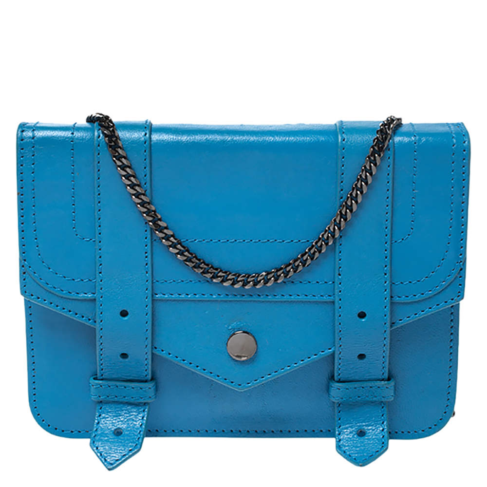 Pre Owned Proenza Schouler Blue Leather PS1 Wallet On Chain
