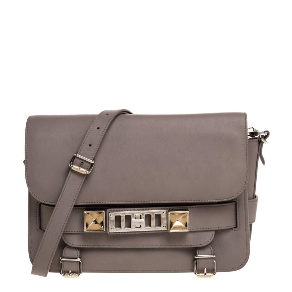 Pre Owned Proenza Schouler Grey Leather Mini Classic PS11 Shoulder Bag