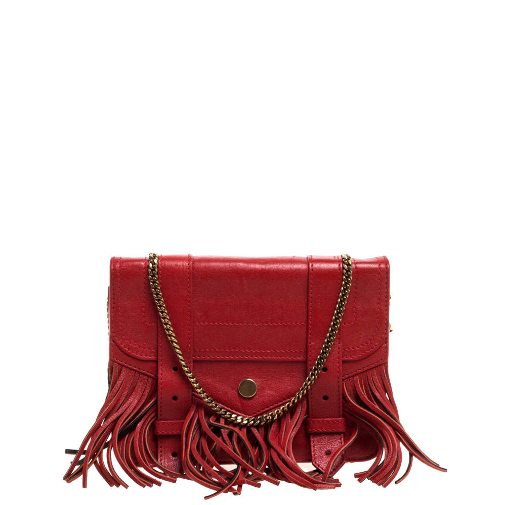 Proenza Schouler Red Leather Fringe PS1 Wallet On Chain Proenza