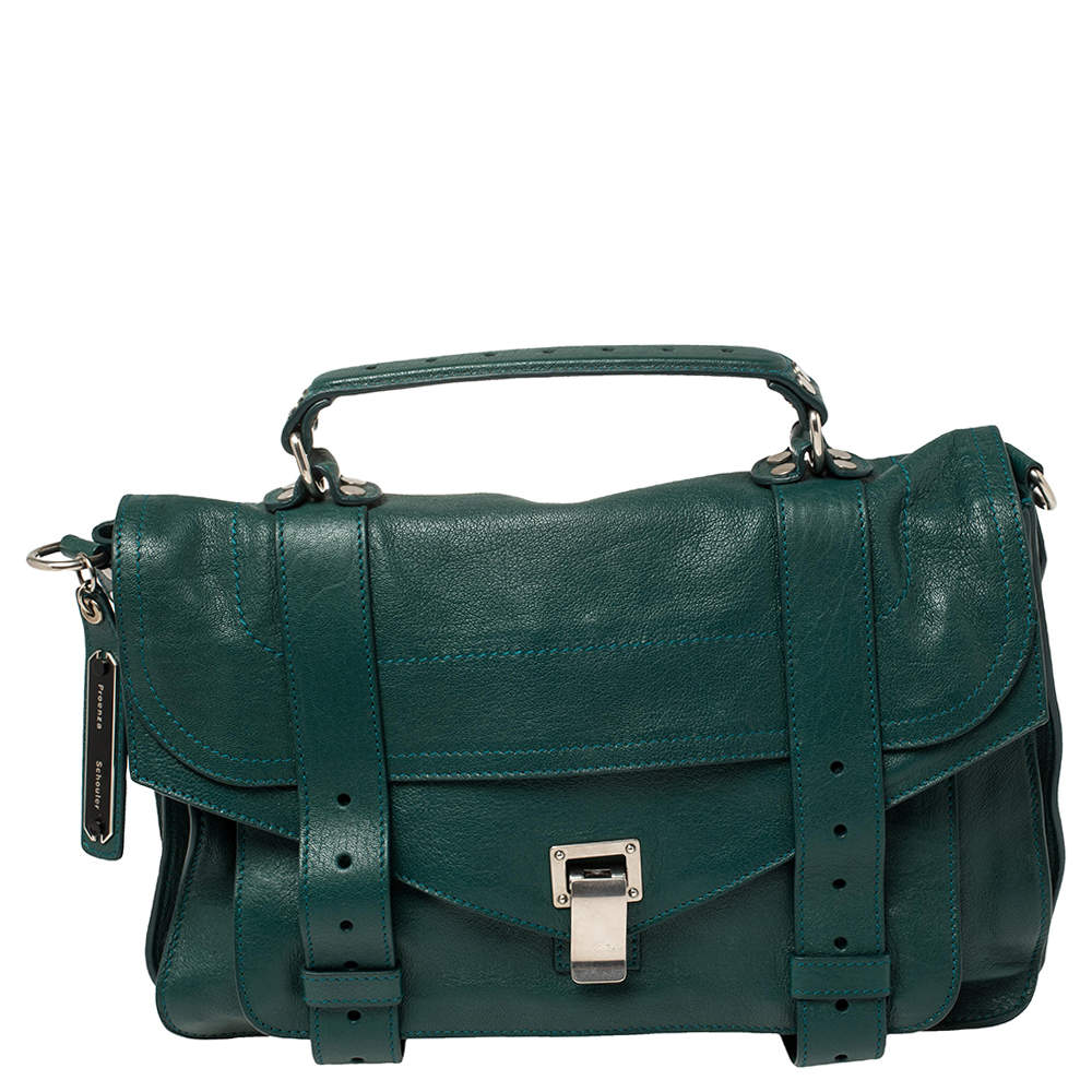 Proenza Schouler Green Leather Medium PS1 Top Handle Bag