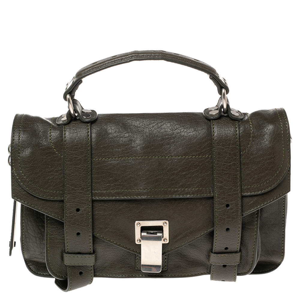 Pre Owned Proenza Schouler Dark Dreen Leather PS1 Satchel