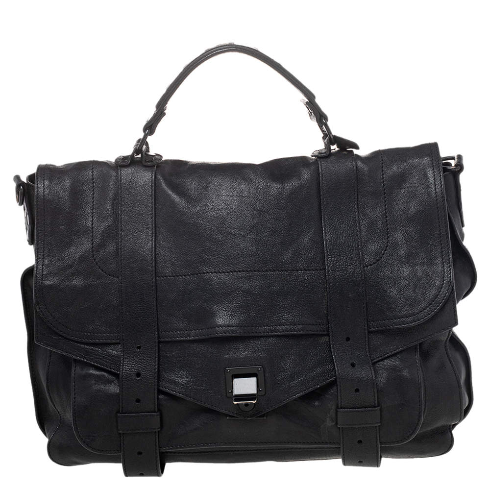 Proenza Schouler Black Leather Large PS1 Top Handle Bag