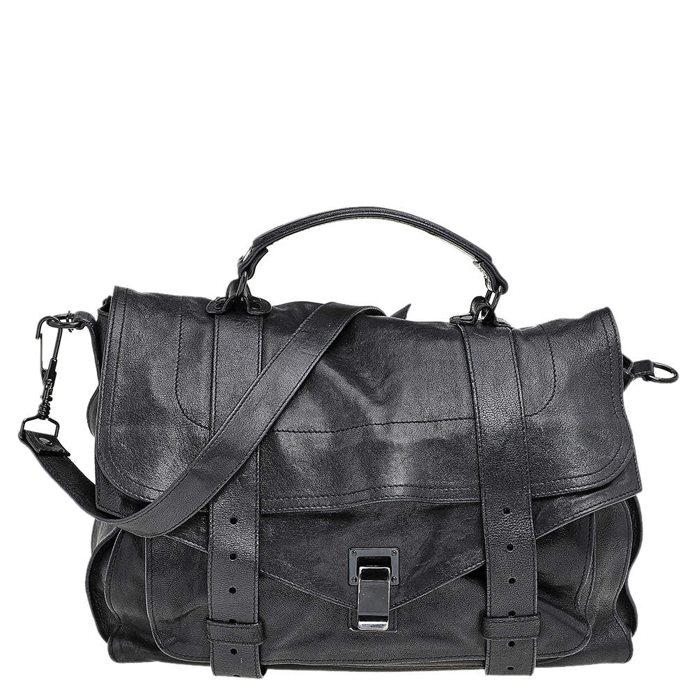 Proenza Schouler Black Leather Large PS1 Top Handle Bag