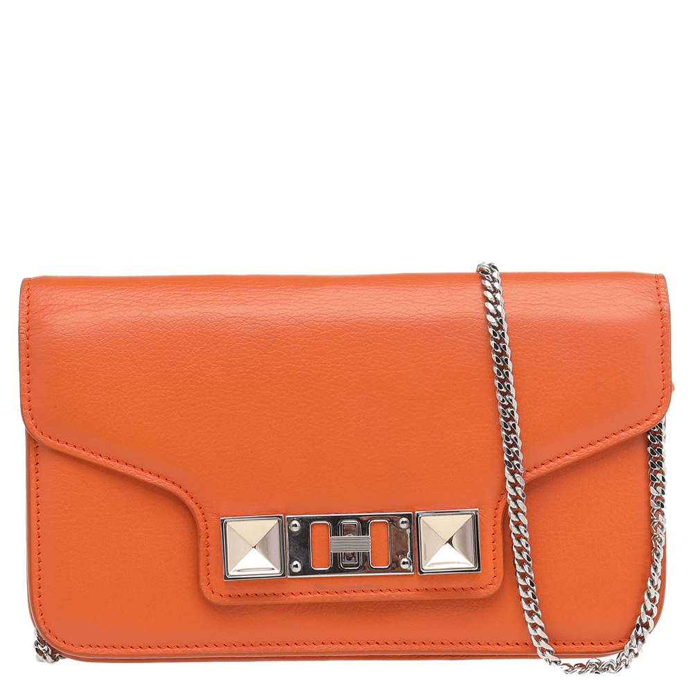 Pre Owned Proenza Schouler Orange Leather PS11 Chain Clutch