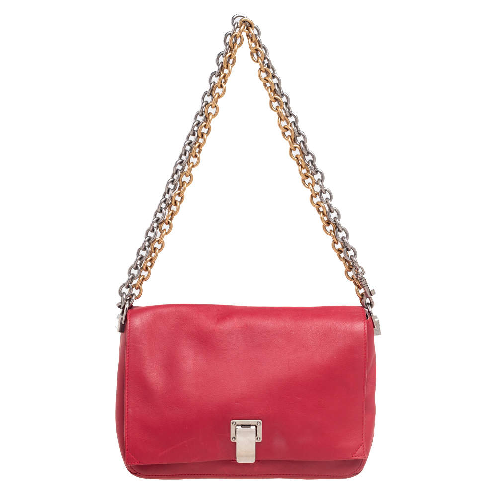 Pre Owned Proenza Schouler Red Leather  Ps Courier Shoulder Bag