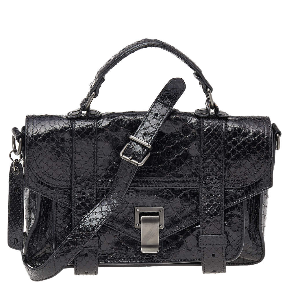 Proenza Schouler Black Python Leather Tiny PS1 Top Handle Bag
