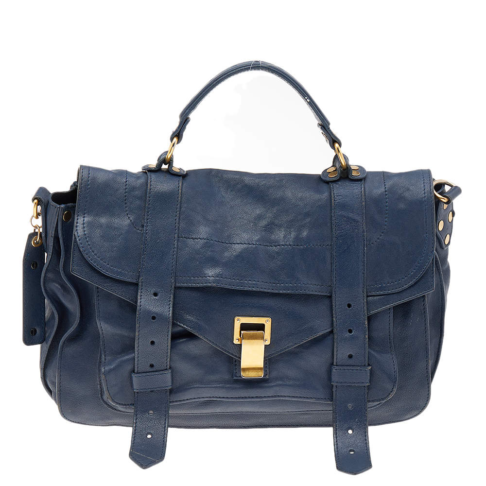 Pre Owned Proenza Schouler Blue Leather PS1 Top Handle Bag