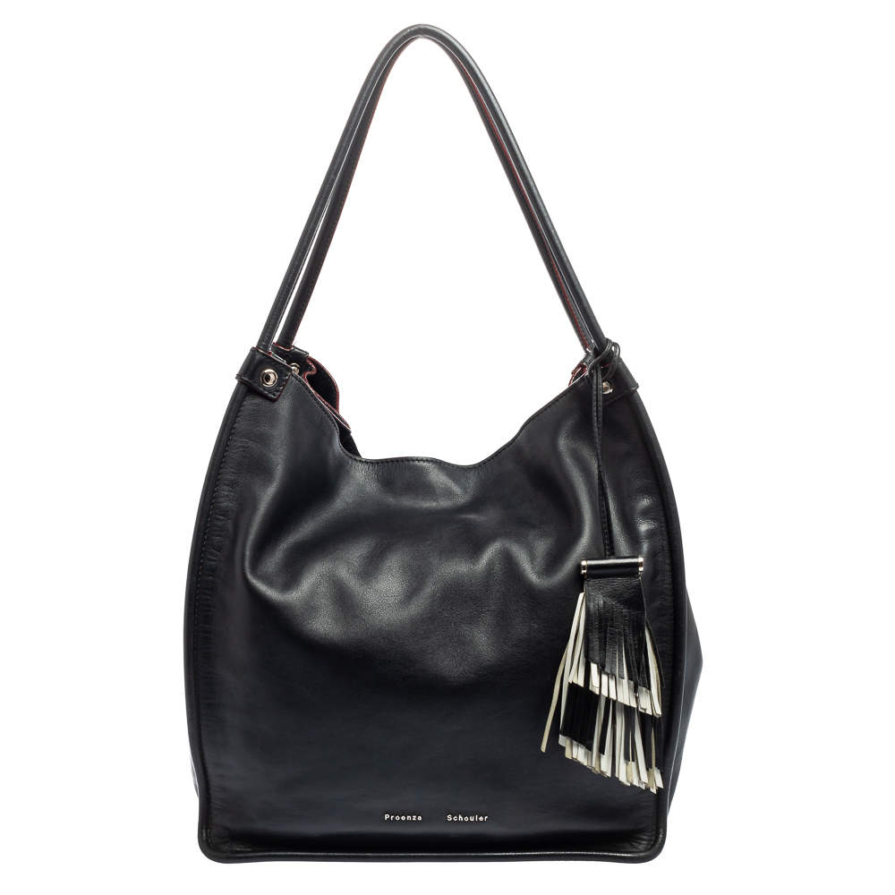Pre Owned Proenza Schouler Black Leather Tassel Shopper Tote
