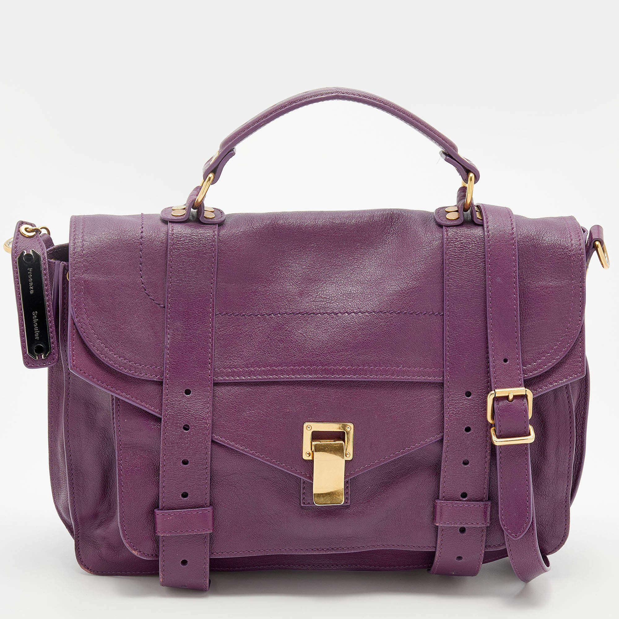 Pre Owned Proenza Schouler Purple Leather Medium PS1 Top Handle Bag