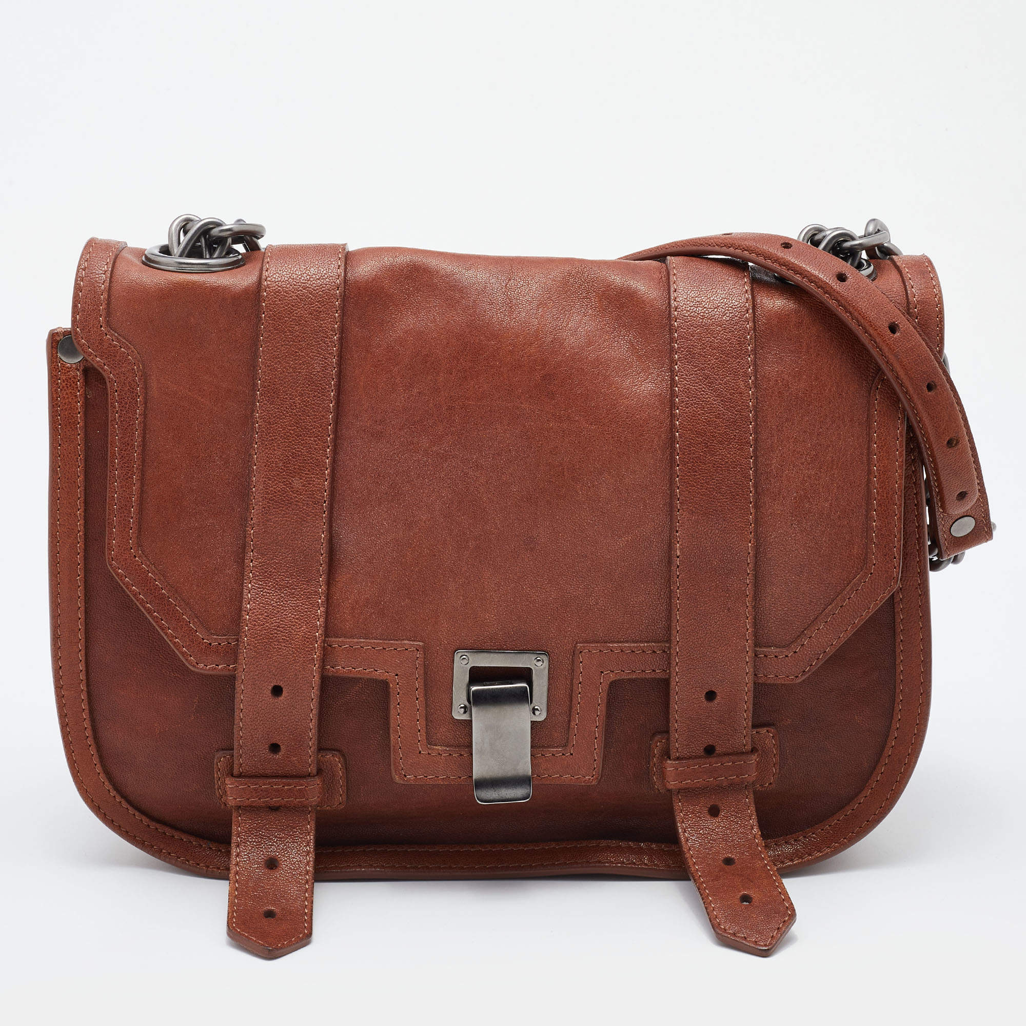 Pre Owned Proenza Schouler Brown Leather PS1 Double Chain Bag