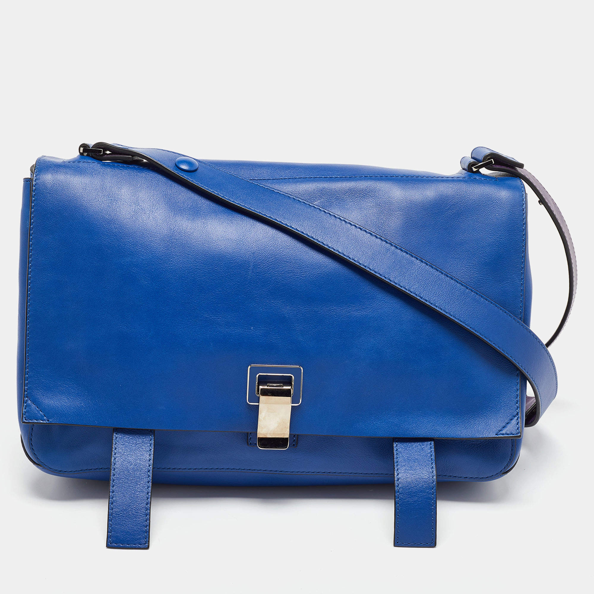 Proenza Schouler Blue Purple Leather PS Courier Shoulder Bag