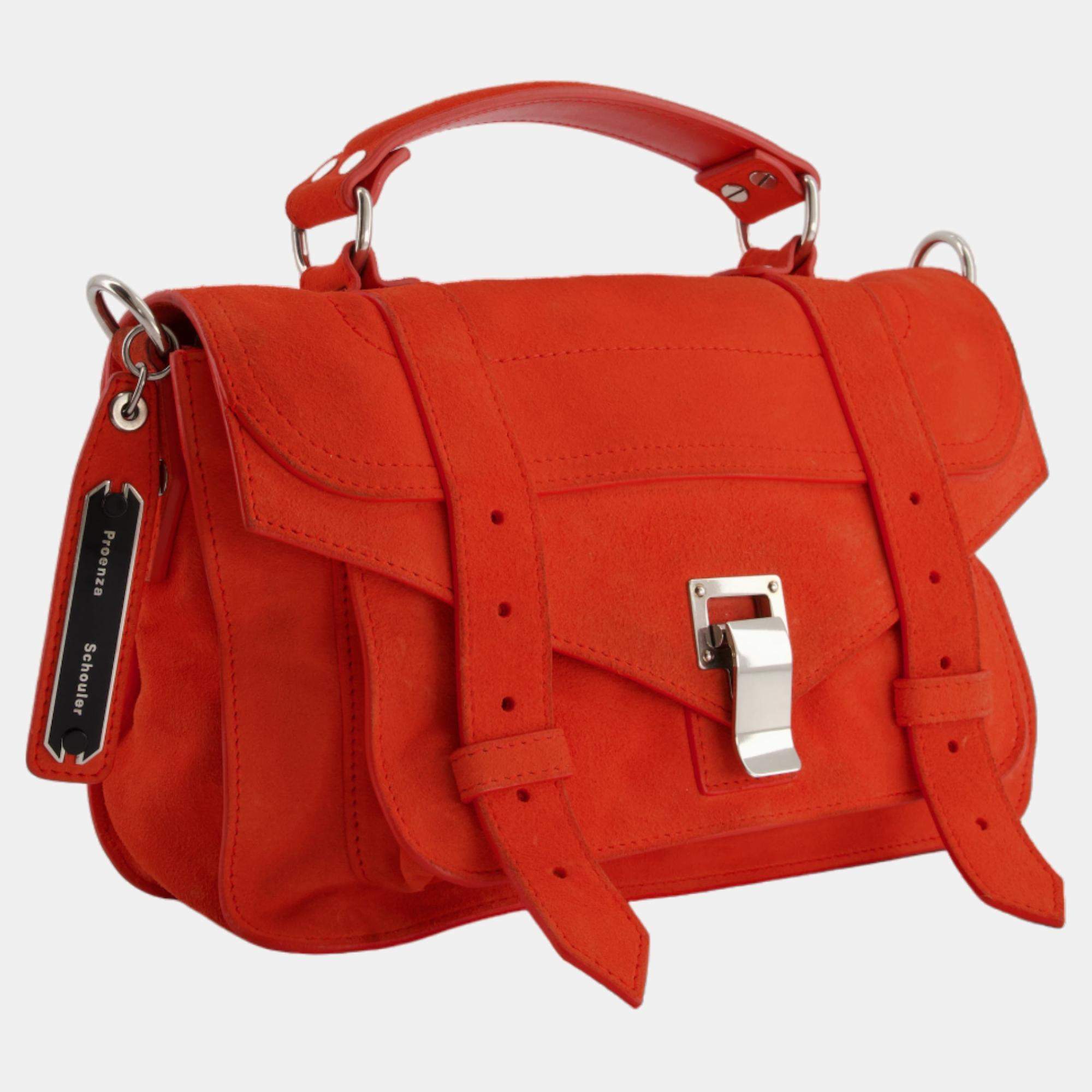 Proenza Schouler Coral Red Suede PS1 Shoulder Bag with Silver