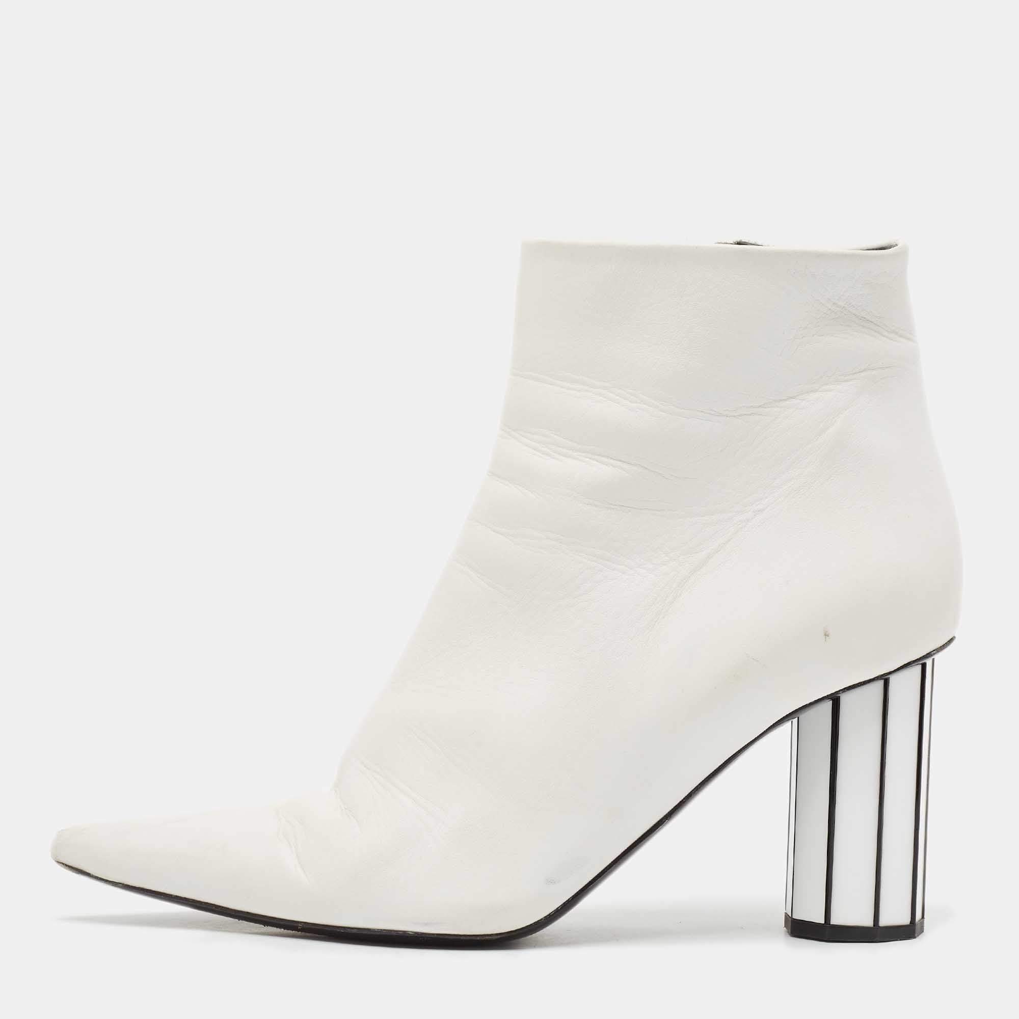 Proenza Schouler White Leather Ankle Length Boots Size 38