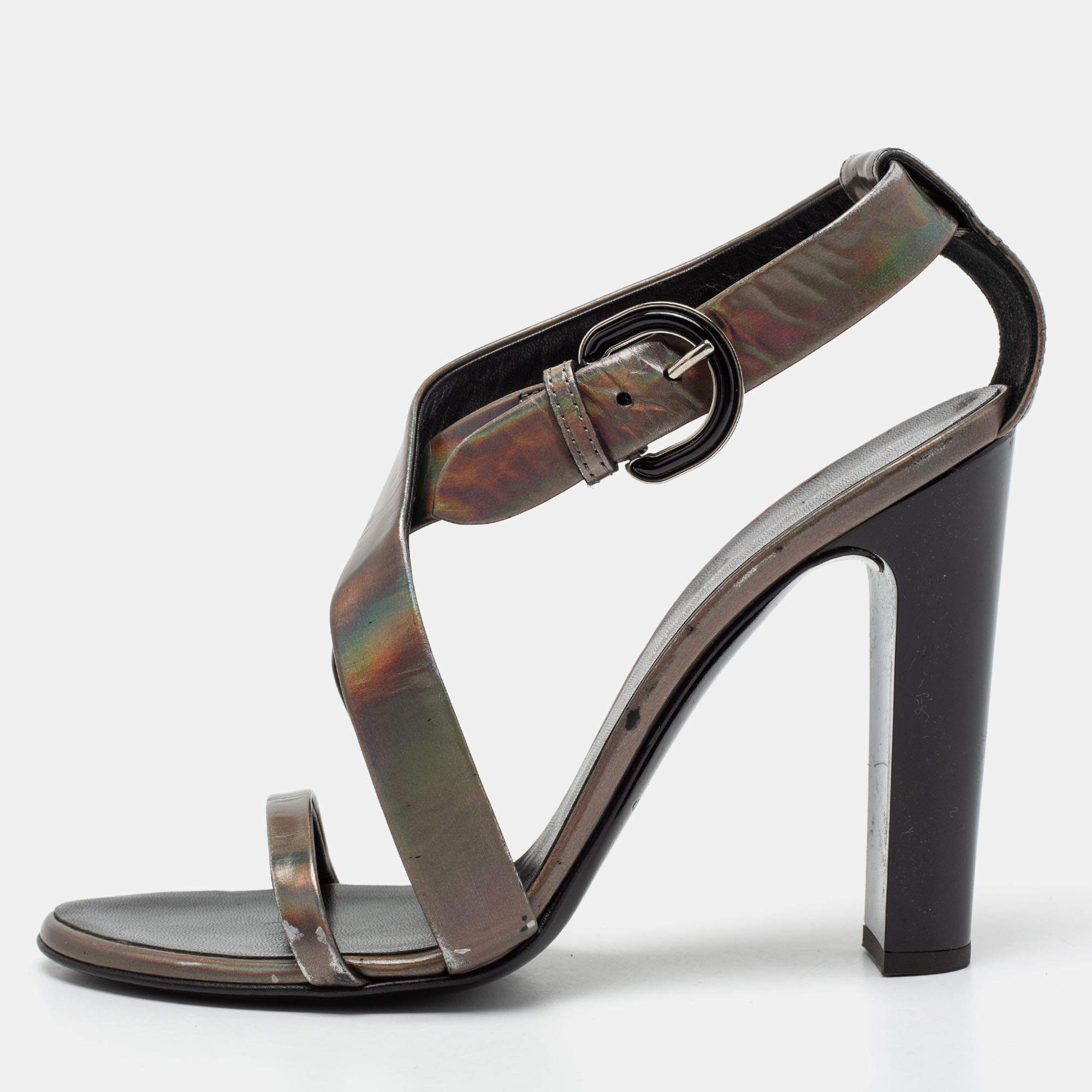 Proenza Schouler Metallic Patent Leather Iridescent Strappy Sandals Size 37.5