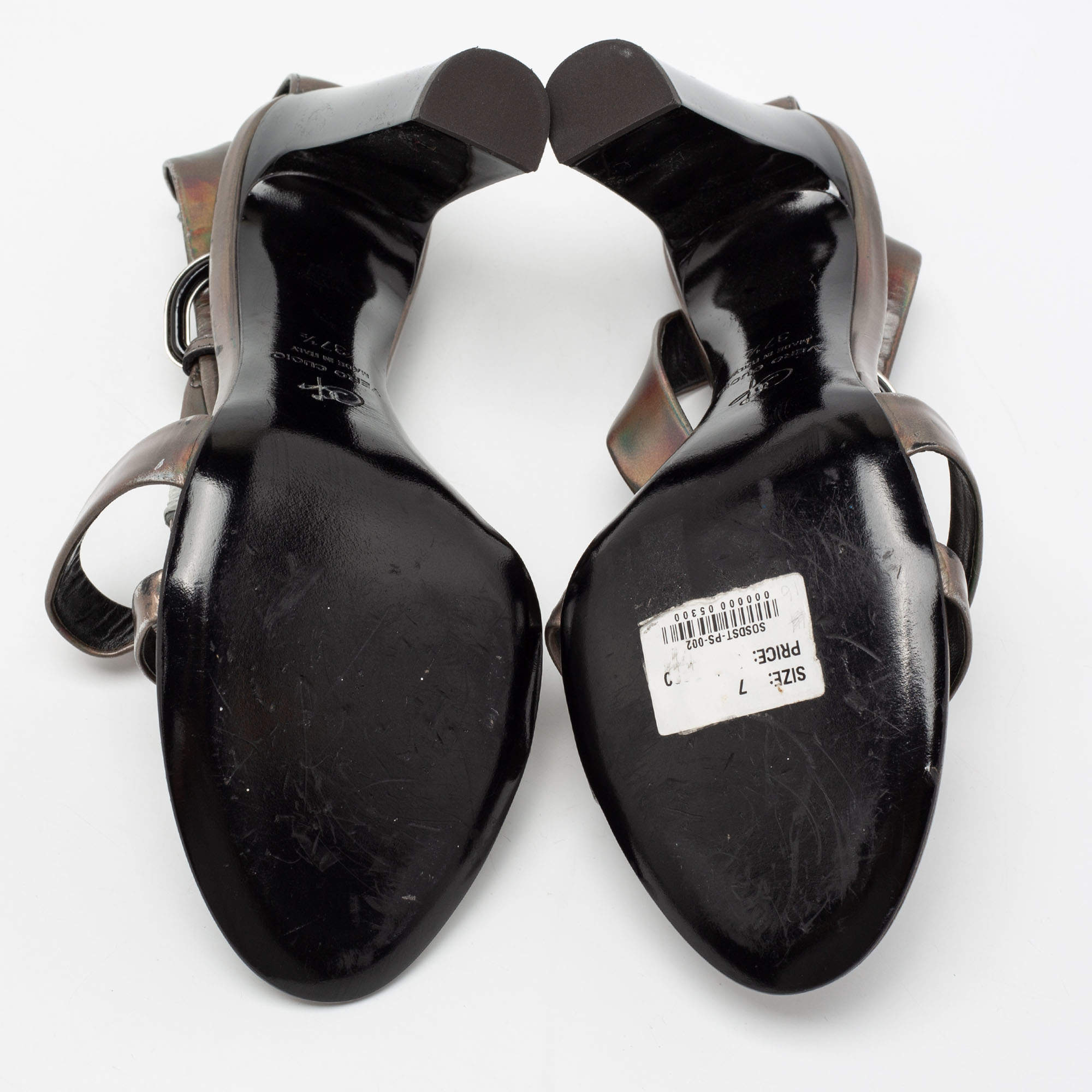 Pre Owned Proenza Schouler Metallic Patent Leather Iridescent Strappy Sandals Size 37.5