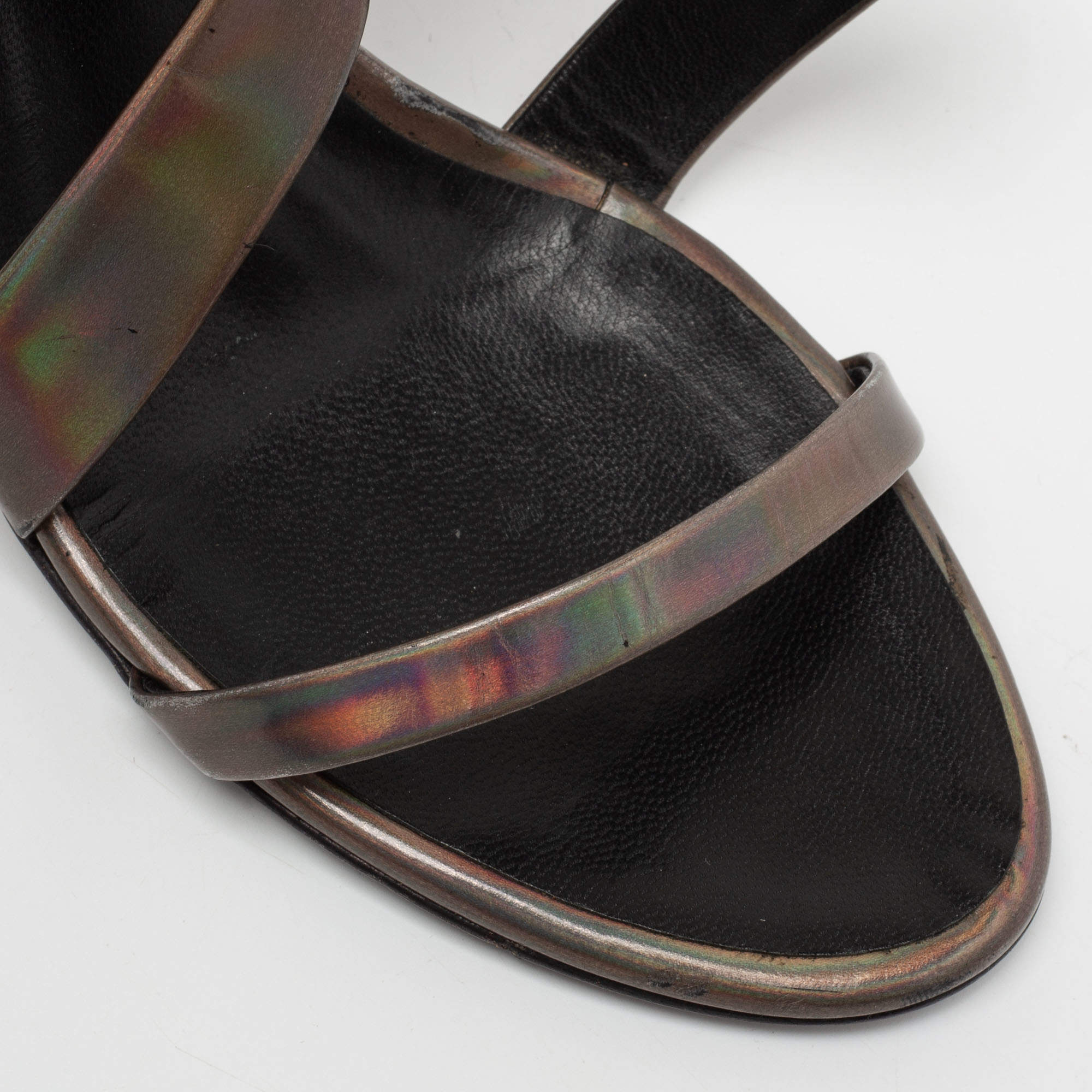 Pre Owned Proenza Schouler Metallic Patent Leather Iridescent Strappy Sandals Size 37.5