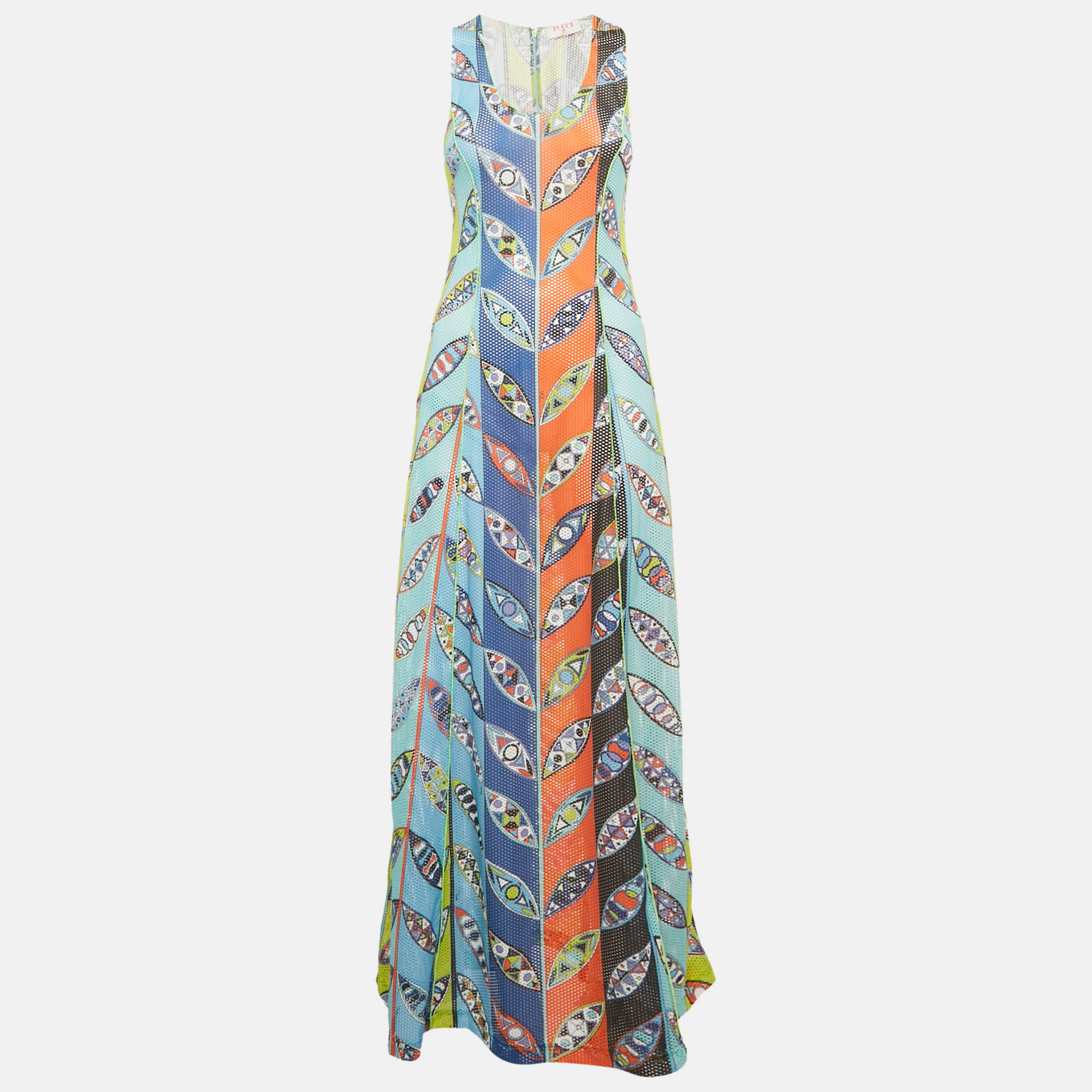 مملوكة مسبقًا  Pucci Multicolor Printed Mesh Maxi Dress S 