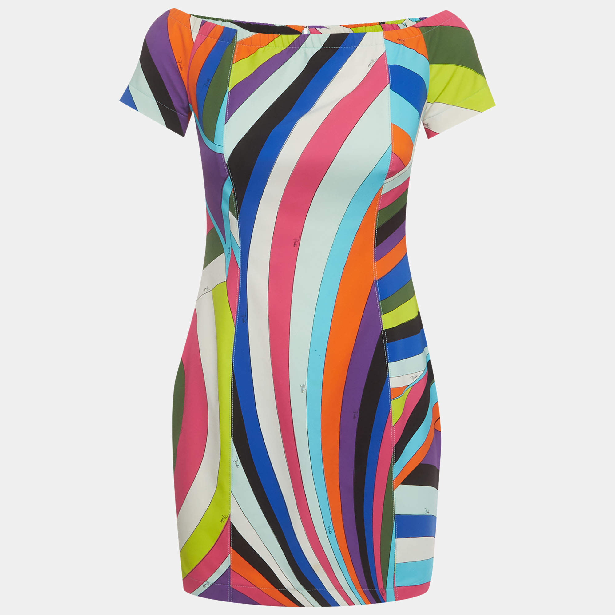 Pre Owned Emilio Pucci Multicolour Iride Print Crepe Off-Shoulder Cady Mini Dress M