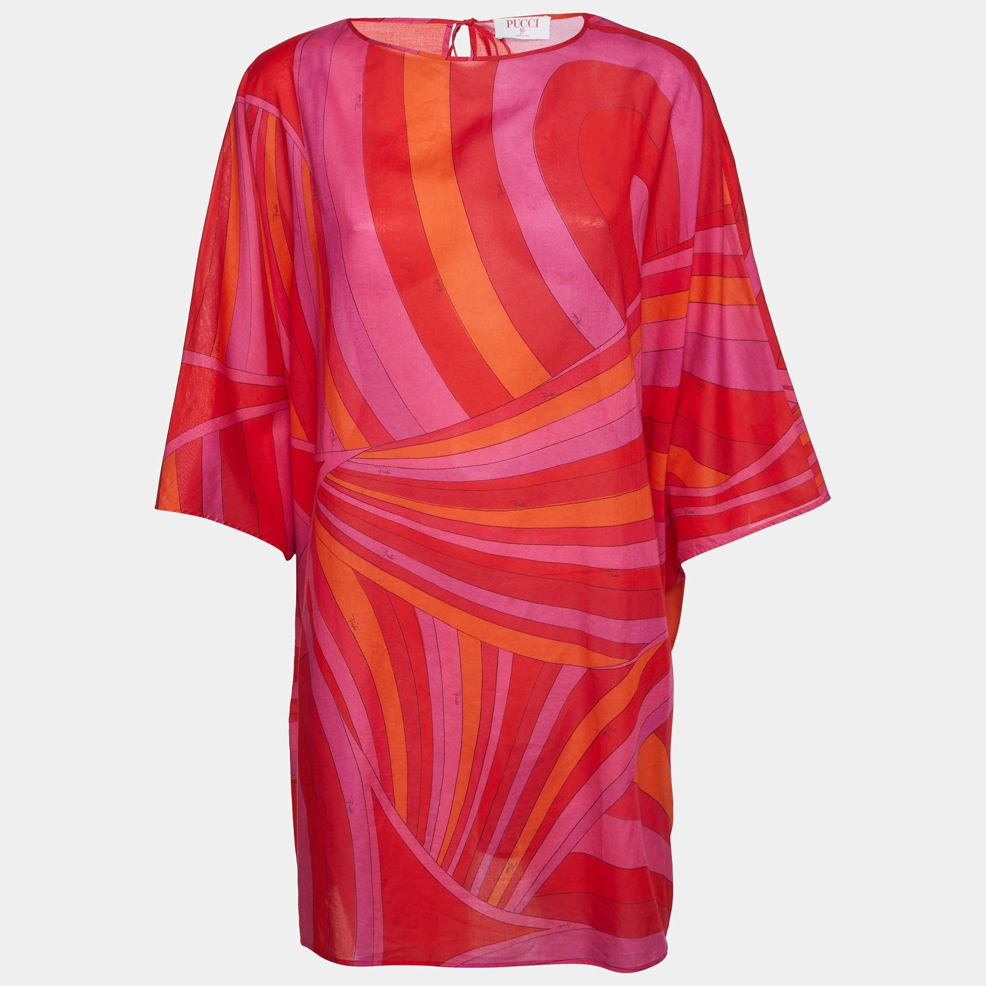 Pre Owned Pucci Multicolor Iride Print Cotton Mini Kaftan Dress One Size 