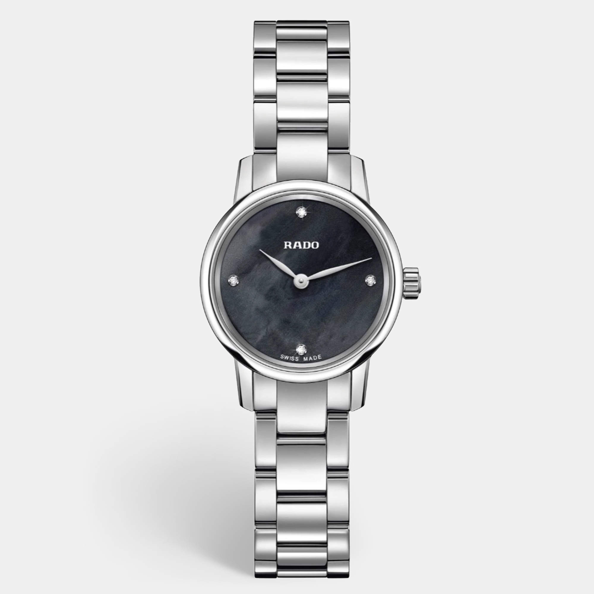 Rado Black Mother Of Pearl Diamond Stainless Steel Coupole R22890963 Women's Wristwatch 21 mm