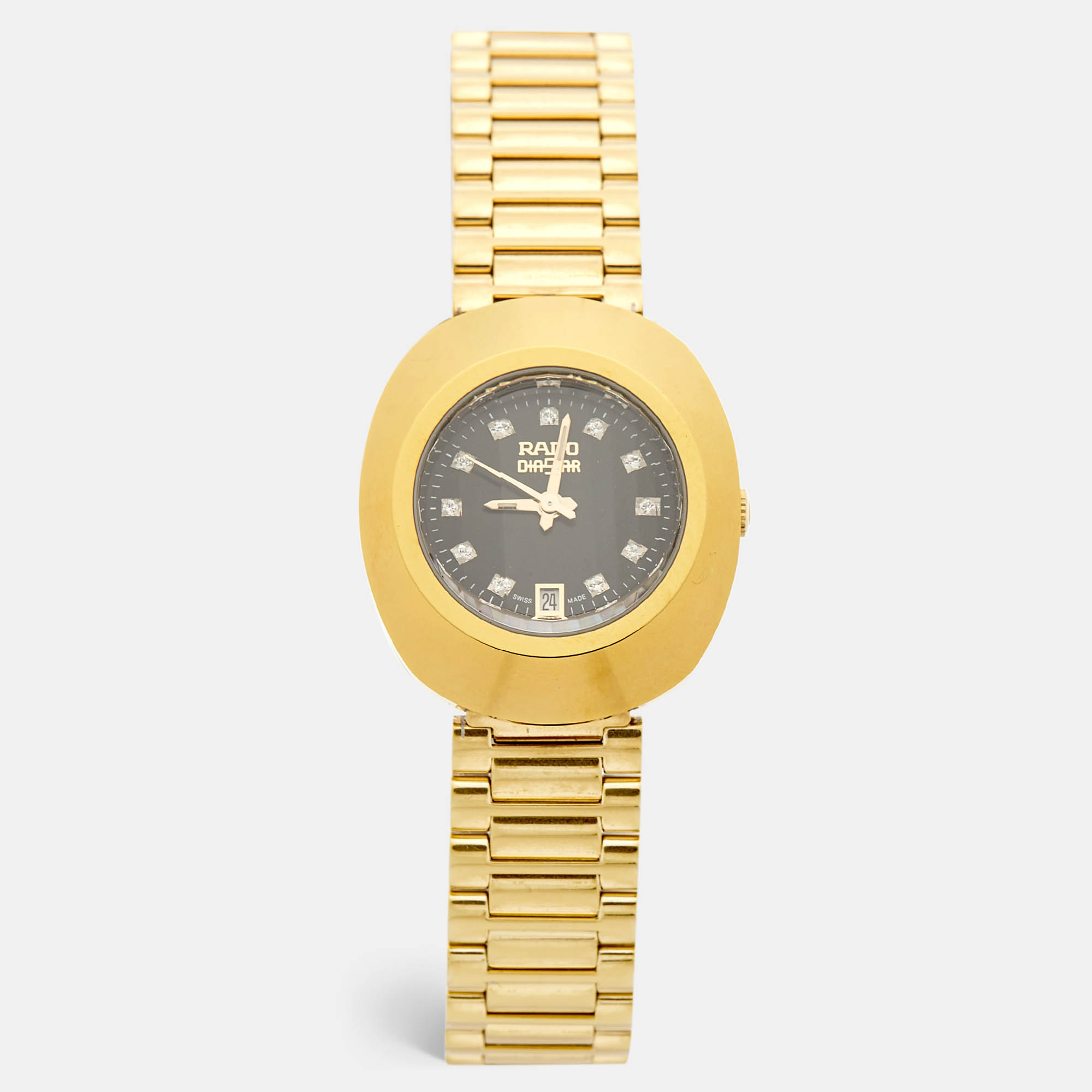 Pre Owned Rado Black CVD Coated Tungsten Carbide Gold PVD Coated Stainless Steel Diastar R12306313 Women's Wristwatch 27.30 m