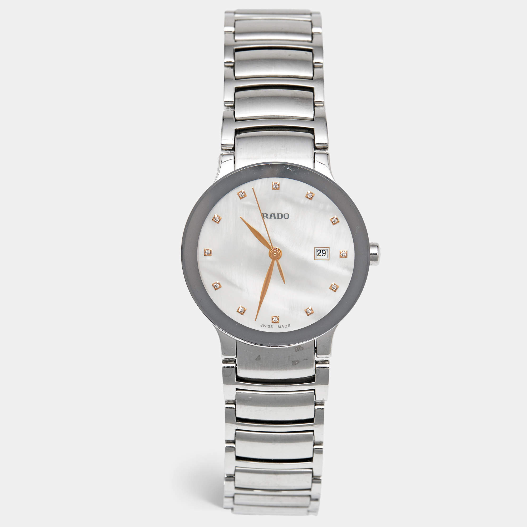 Rado Mother Of Pearl Diamond Stainless Steel Centrix 111.0928.3 Women's Wristwatch 28 mm