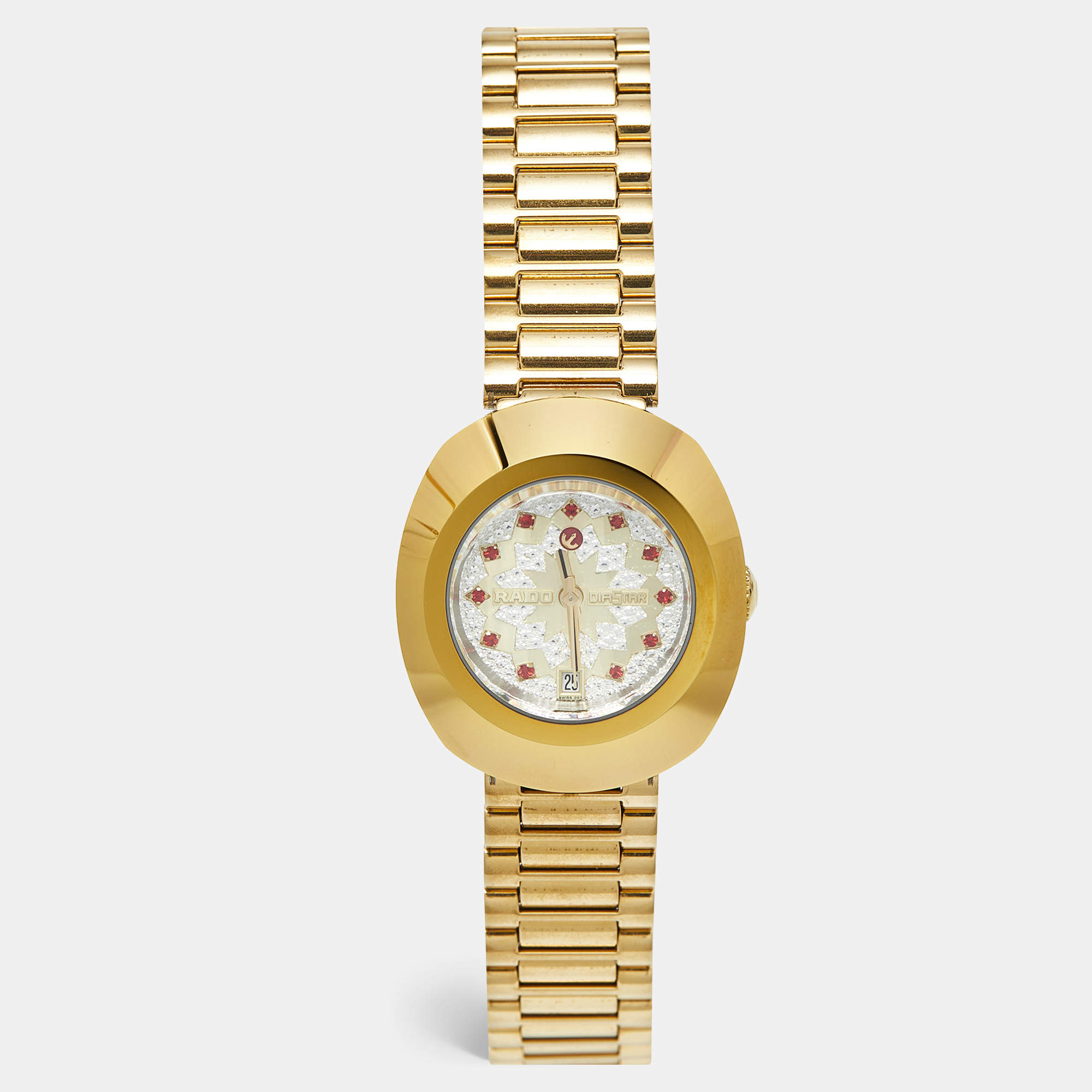 Pre Owned Rado Silver Dial Gold Plated Stainless Steel Tungsten Carbide Diastar R12416073 Women's Wristwatch 27.30 mm