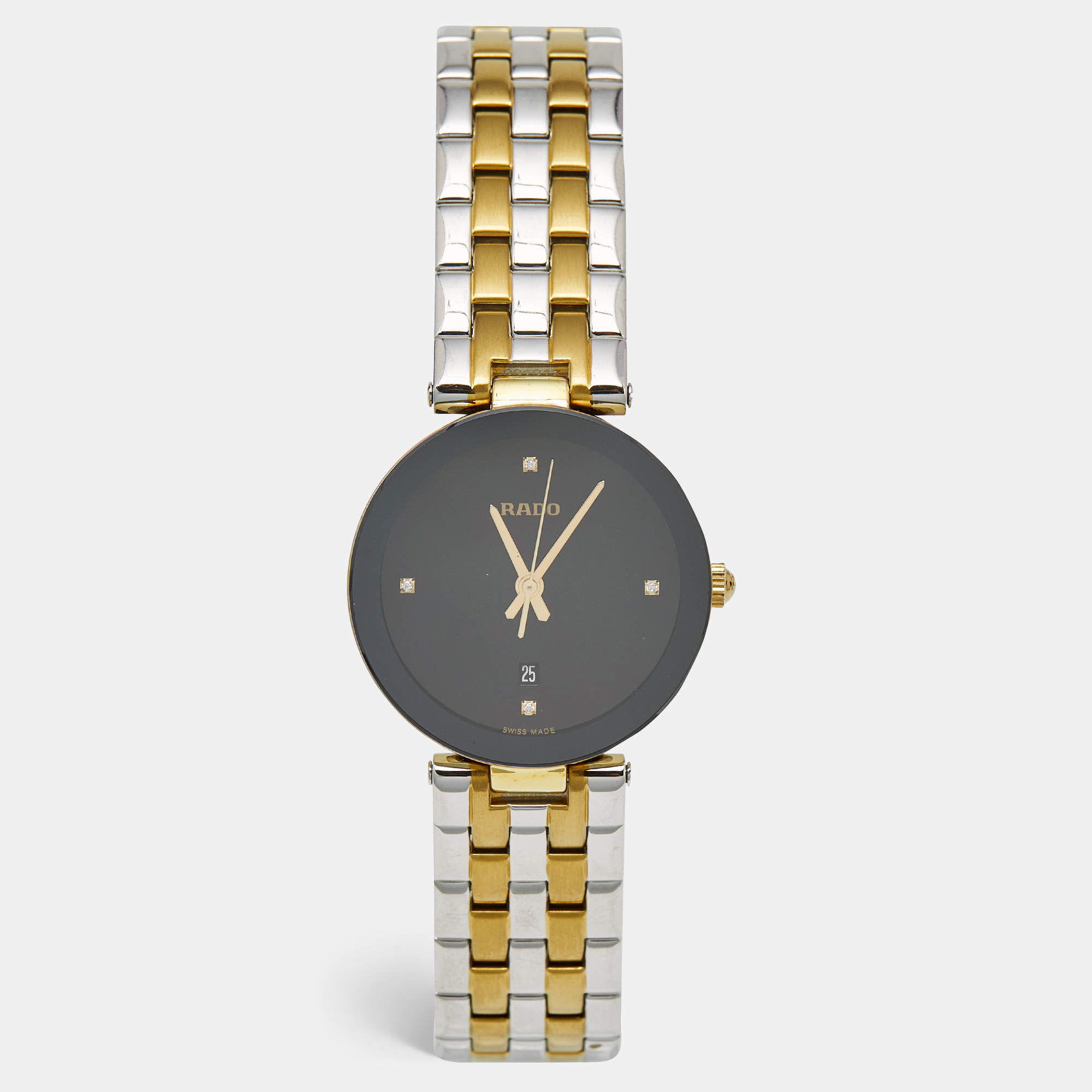 مملوكة مسبقًا Rado Black Two-Tone Stainless Steel Diamond Florence R48871713 Women's Wristwatch 28 mm