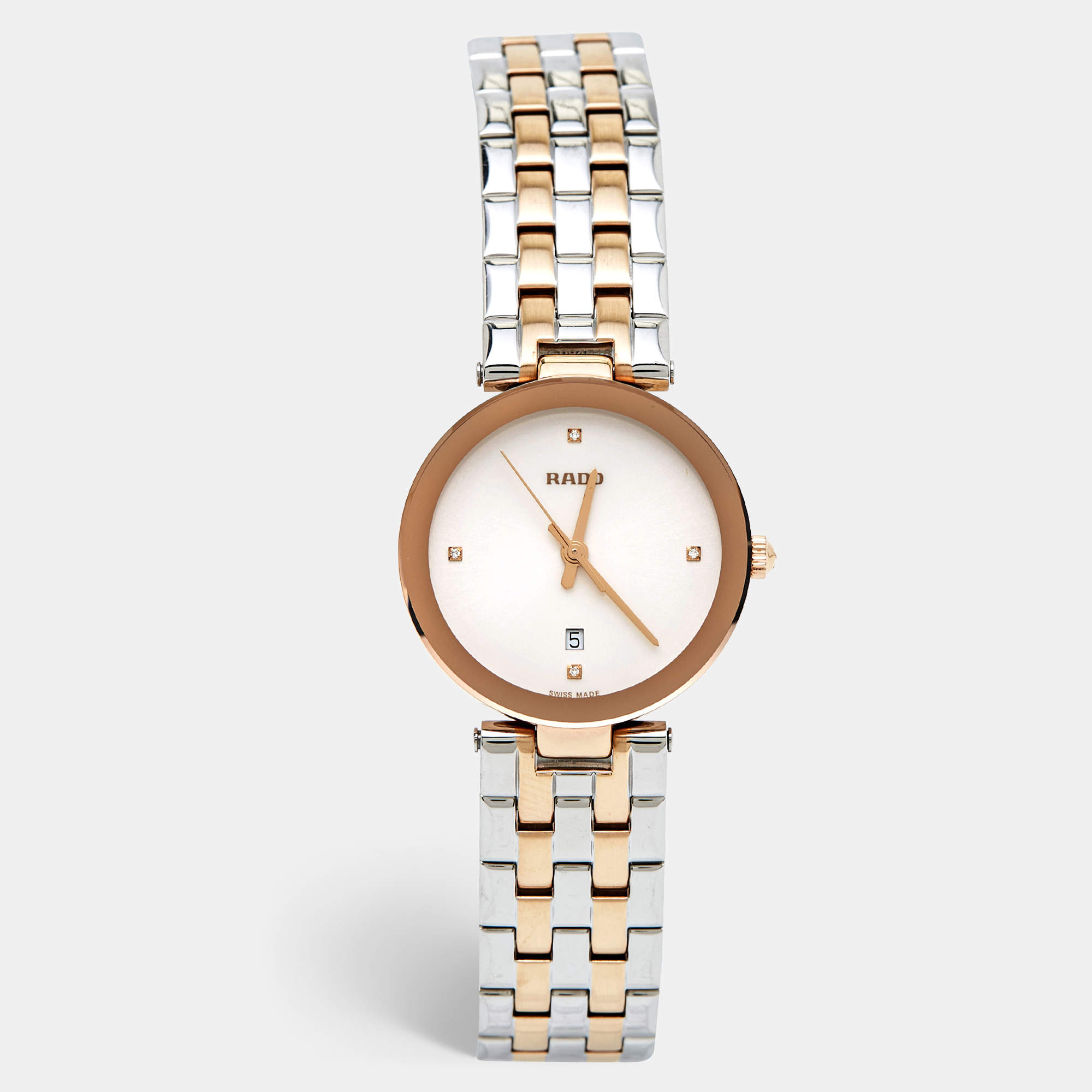 Rado Opaline White Two-Tone Stainless Steel Diamond Florence  111.3893.2.073 Women's Wristwatch 28 mm