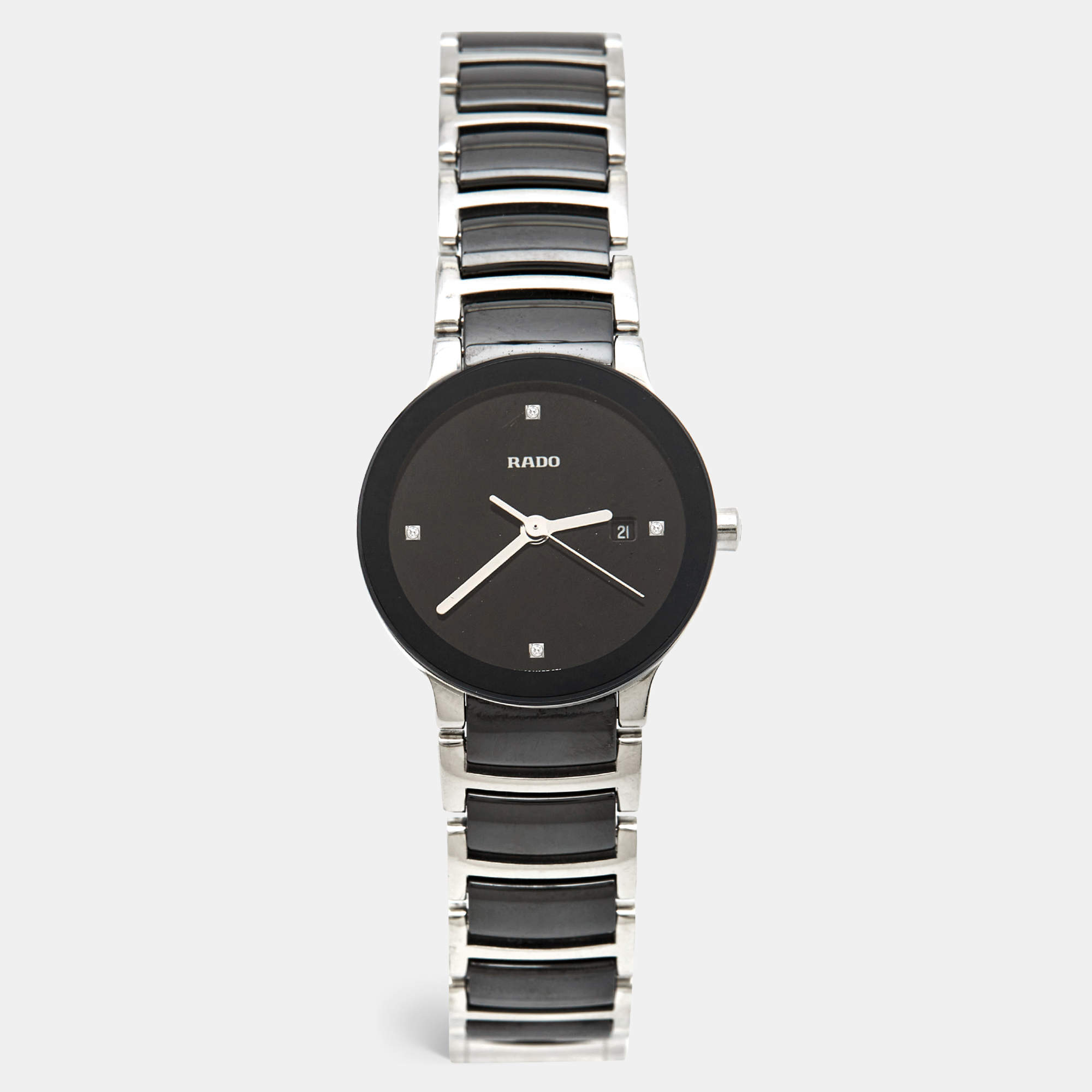 Rado Black Diamond Ceramic Stainless Steel Centrix R30935712 Women's Wristwatch 28 mm 
