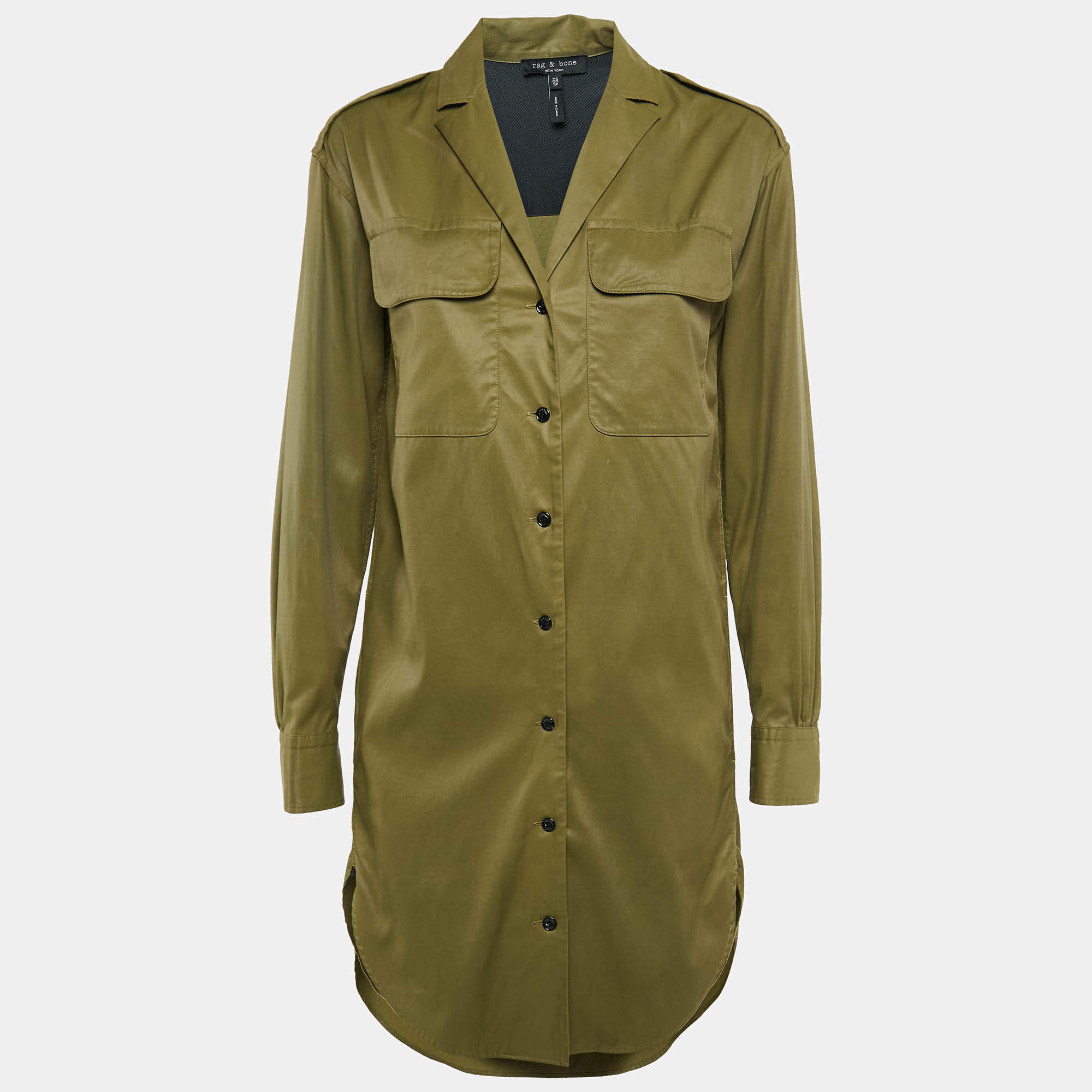 Rag & Bone Green Cotton Blend Shirt Dress XS
