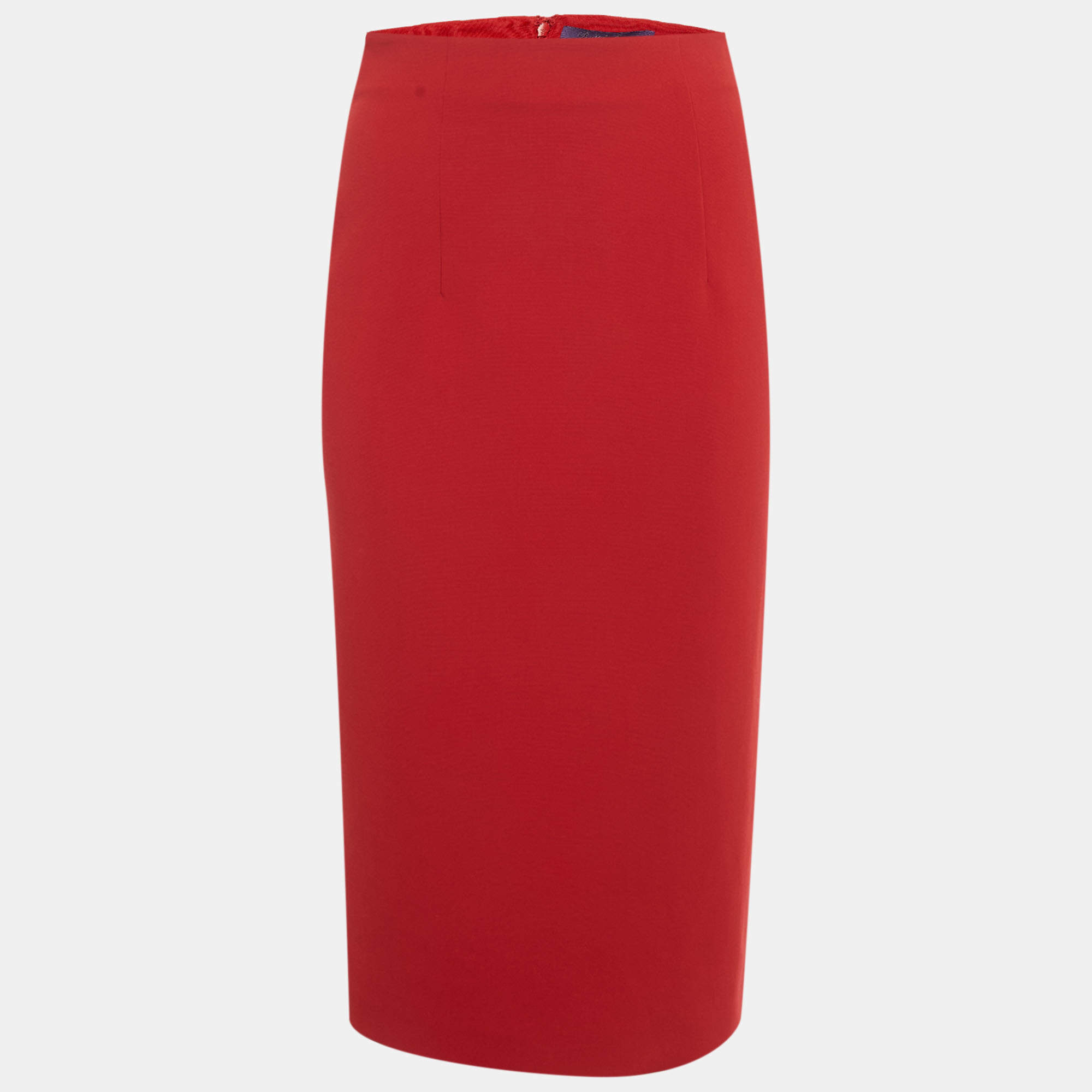 مملوكة مسبقًا Ralph Lauren Collection Red Stretch Wool Pencil Skirt S