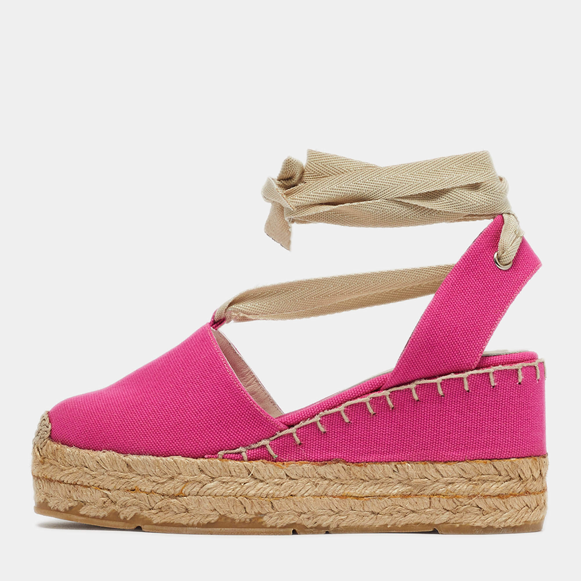 Pre Owned صندل رالف لورين كولكشن كعب روكي إسبادريل سيور متعاكسة جلد أبيض مقاس 40