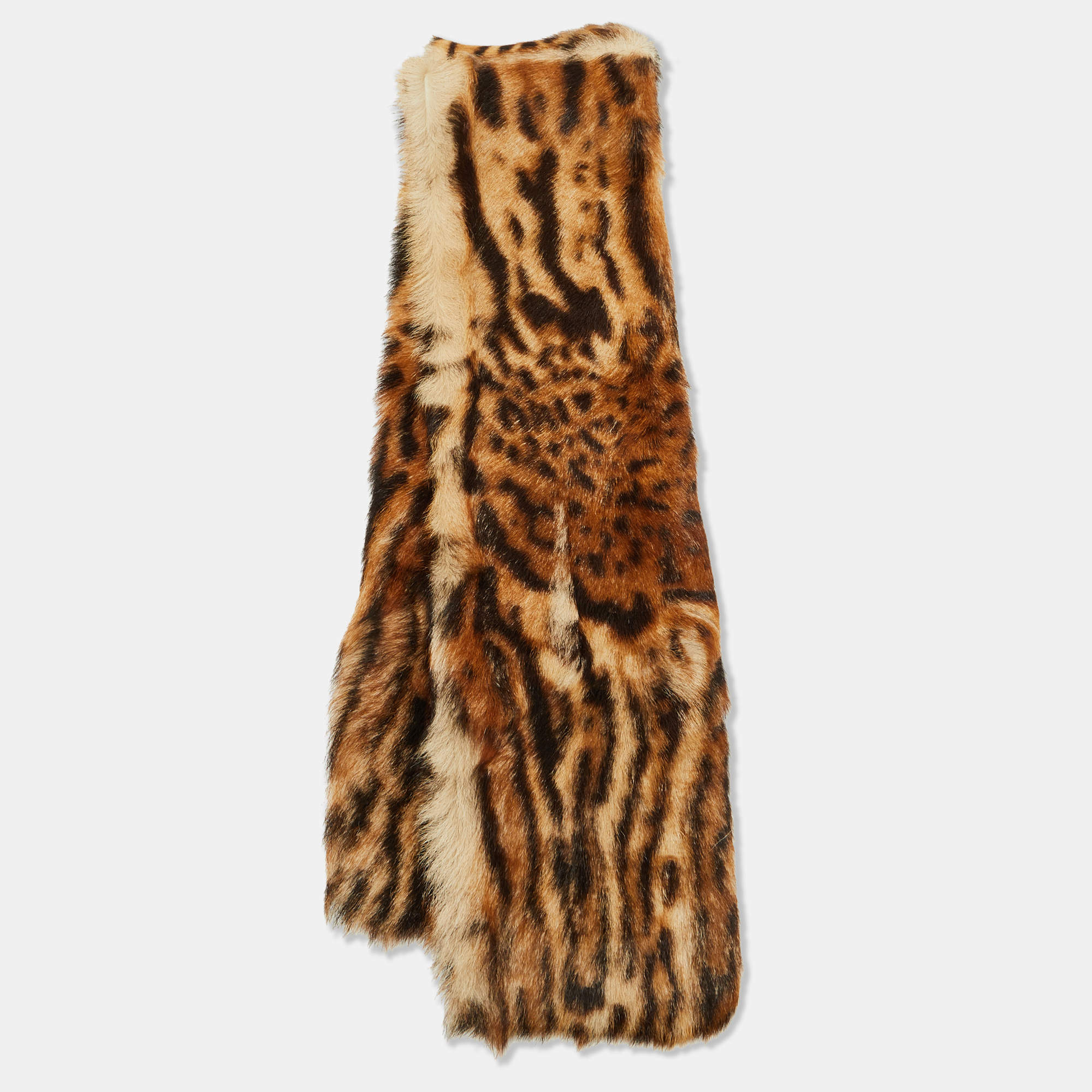 Ralph Lauren Collection Brown Leopard Print Goat Fur Wrap Scarf