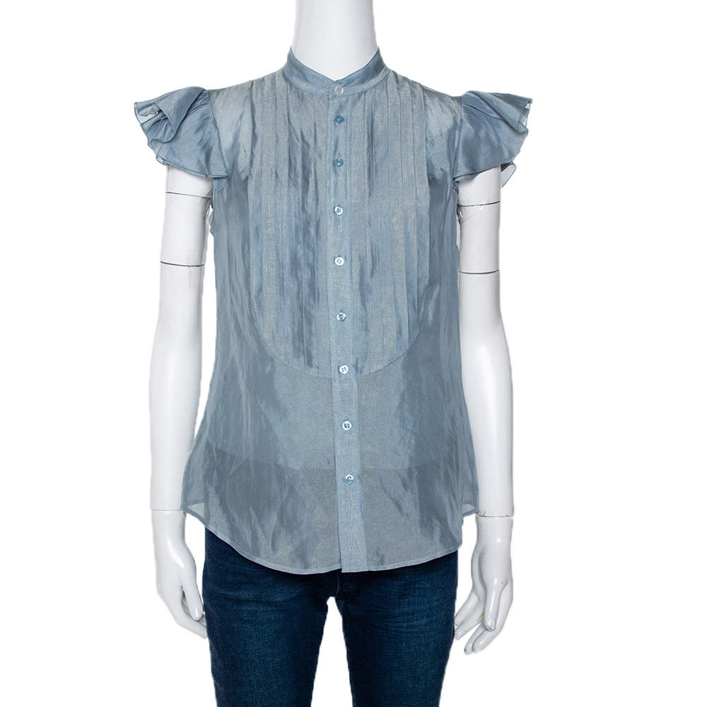 Pre Owned Ralph Lauren Collection Sage Green Ruffled Sleeve Blouse S