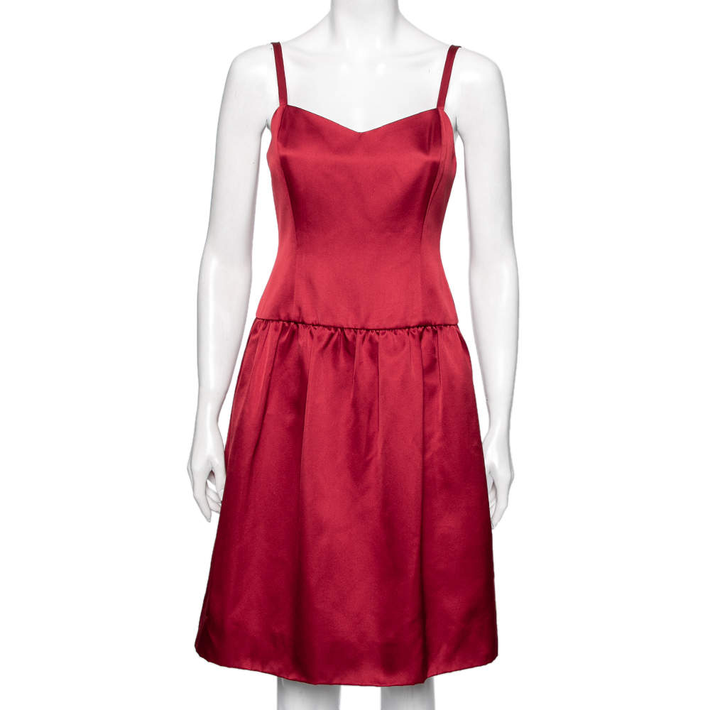 Pre Owned Ralph Lauren Collection Red Silk Sleeveless Flared Dress M