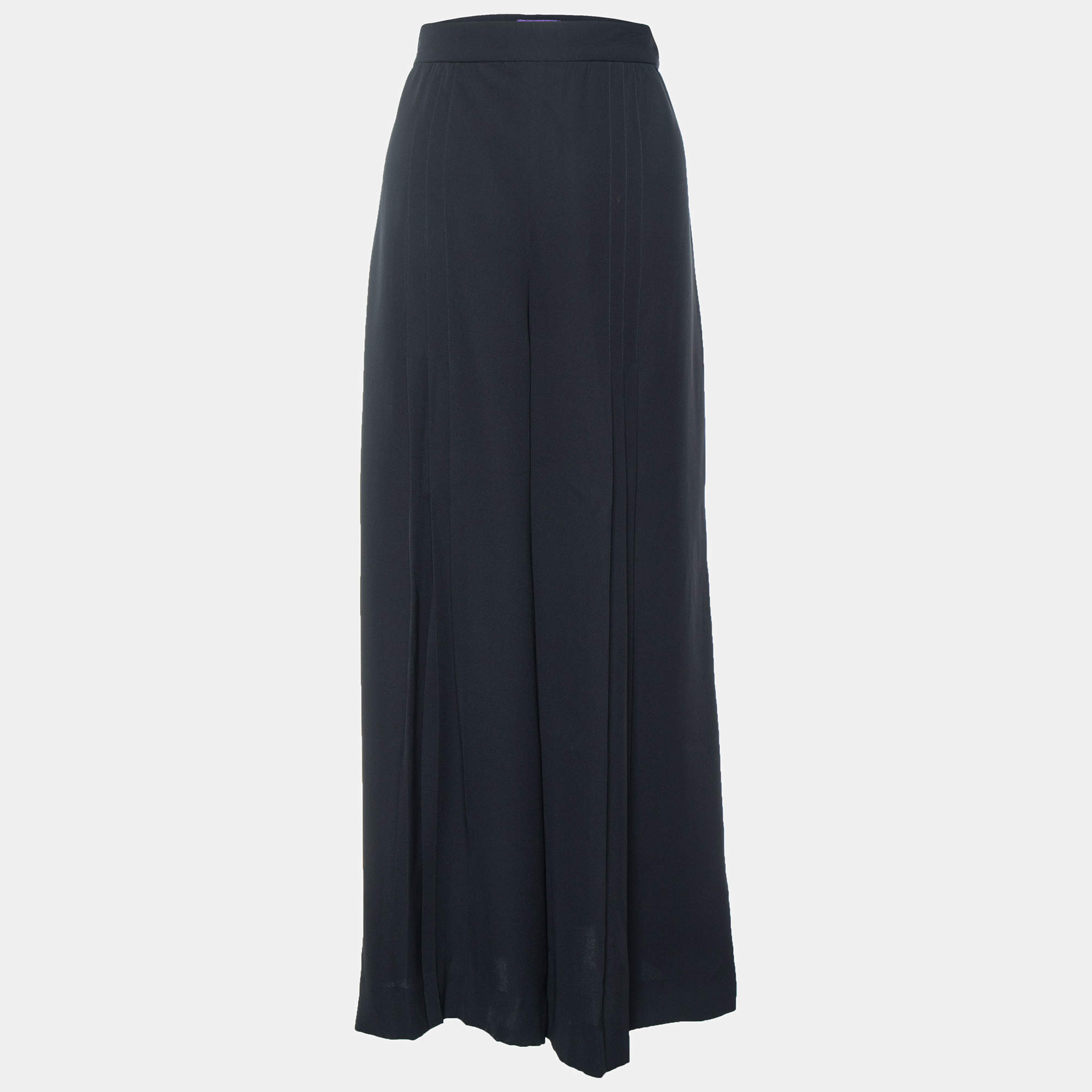 Pre Owned Ralph Lauren Collection Black Silk Pleated Palazzo Pants L