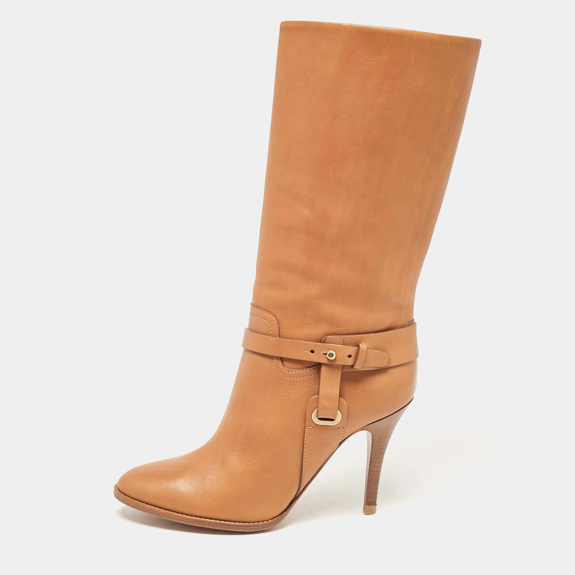 مملوكة مسبقًا حذاء بوت رالف لورين كولكشن جلد بني بطول منتصف الساق مقاس 40