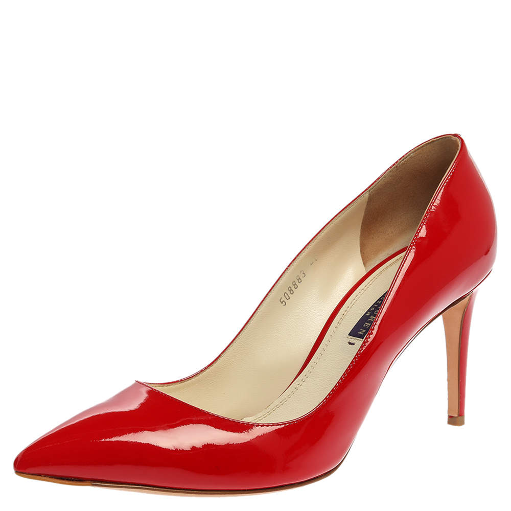 Pre Owned Ralph Lauren Collection Red Patent Leather Armissa Pointed Toe Pumps Size 40