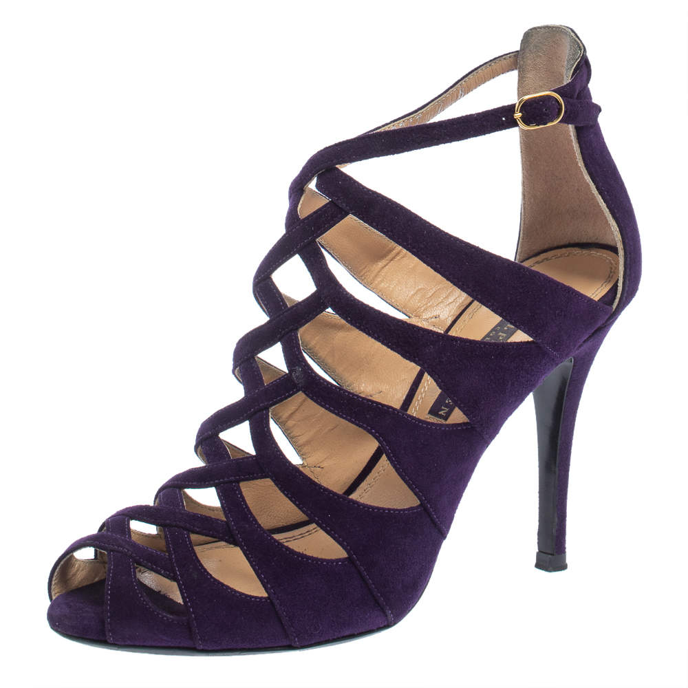 Pre Owned Ralph Lauren Collection Purple Suede Caged Ankle Strap Sandals Size 37