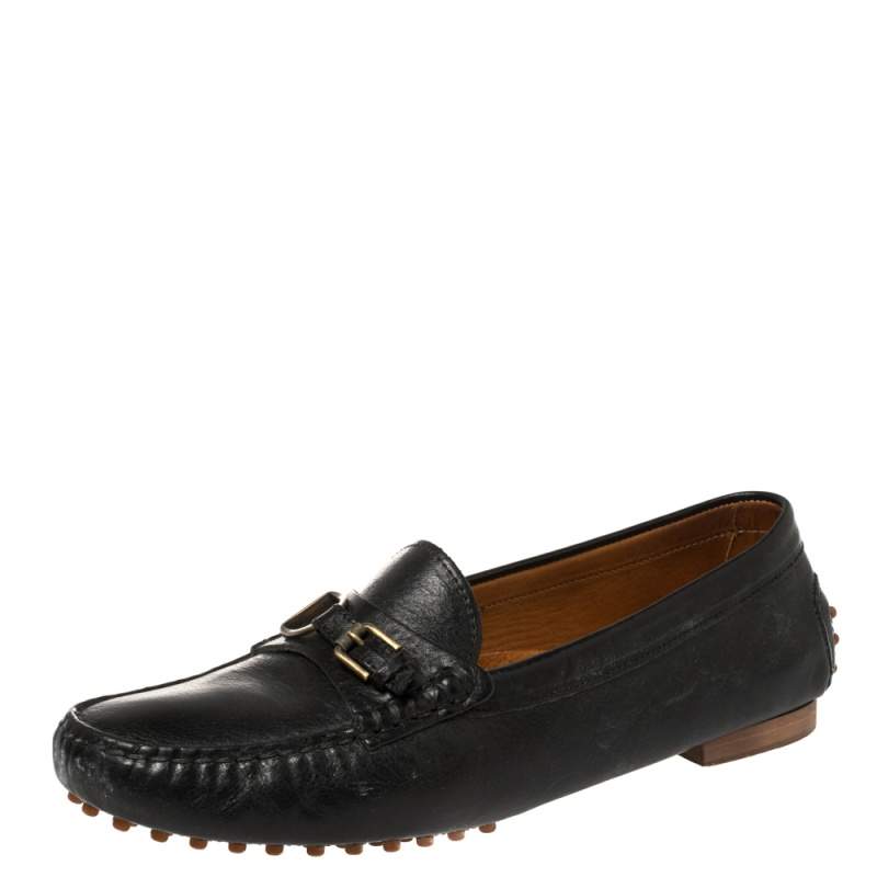 Ralph Lauren Collection Black Leather Slip On Loafers Size 40.5