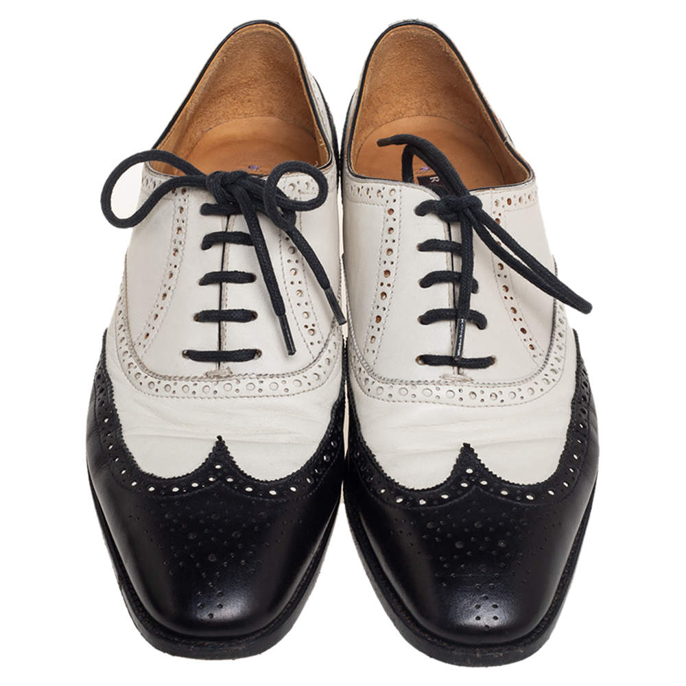 Ralph Lauren Collection White/Black Brogue Leather Oxfords Size 37.5 Ralph  Lauren Collection