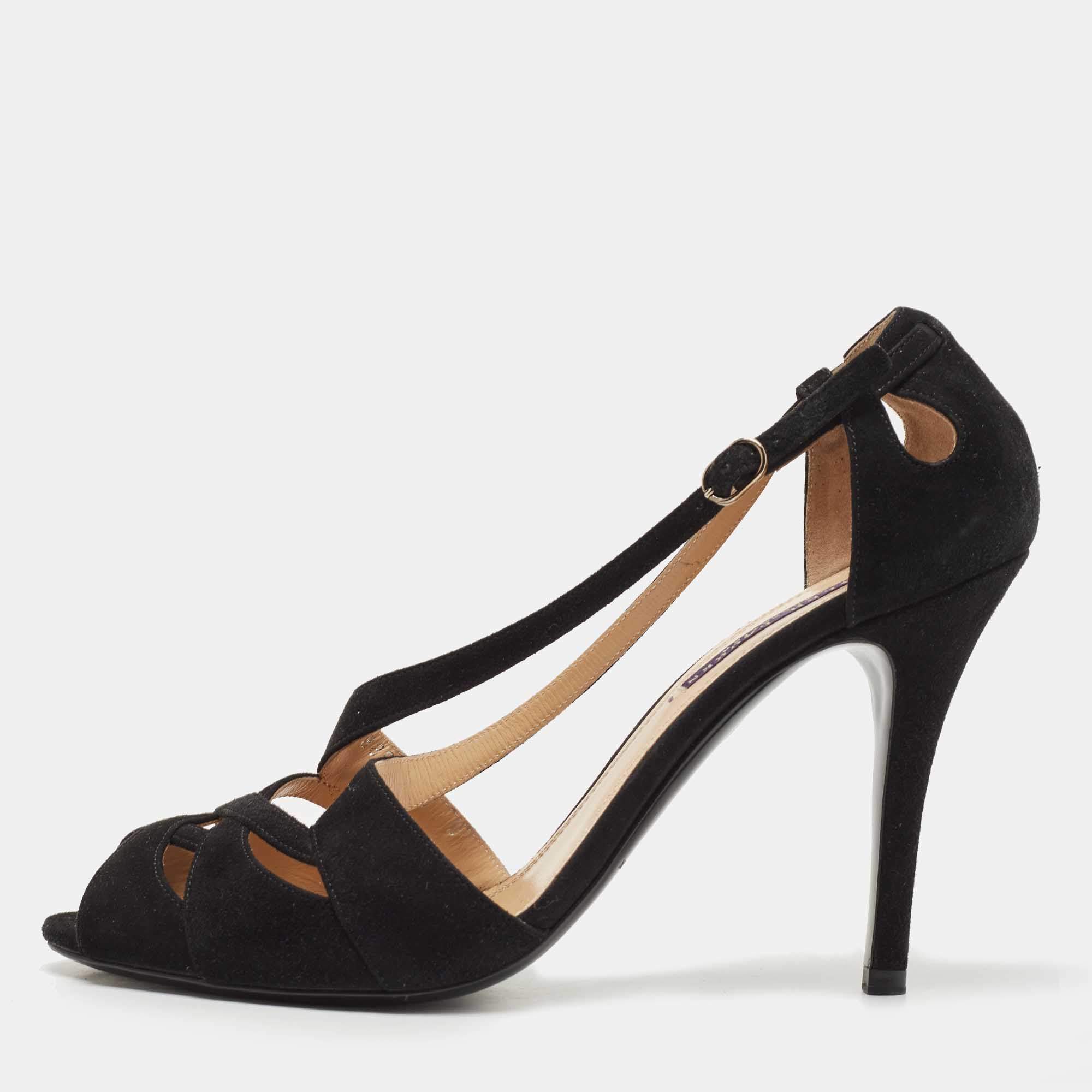 Pre Owned Ralph Lauren Collection Black Suede Ankle Strap Sandals Size 41