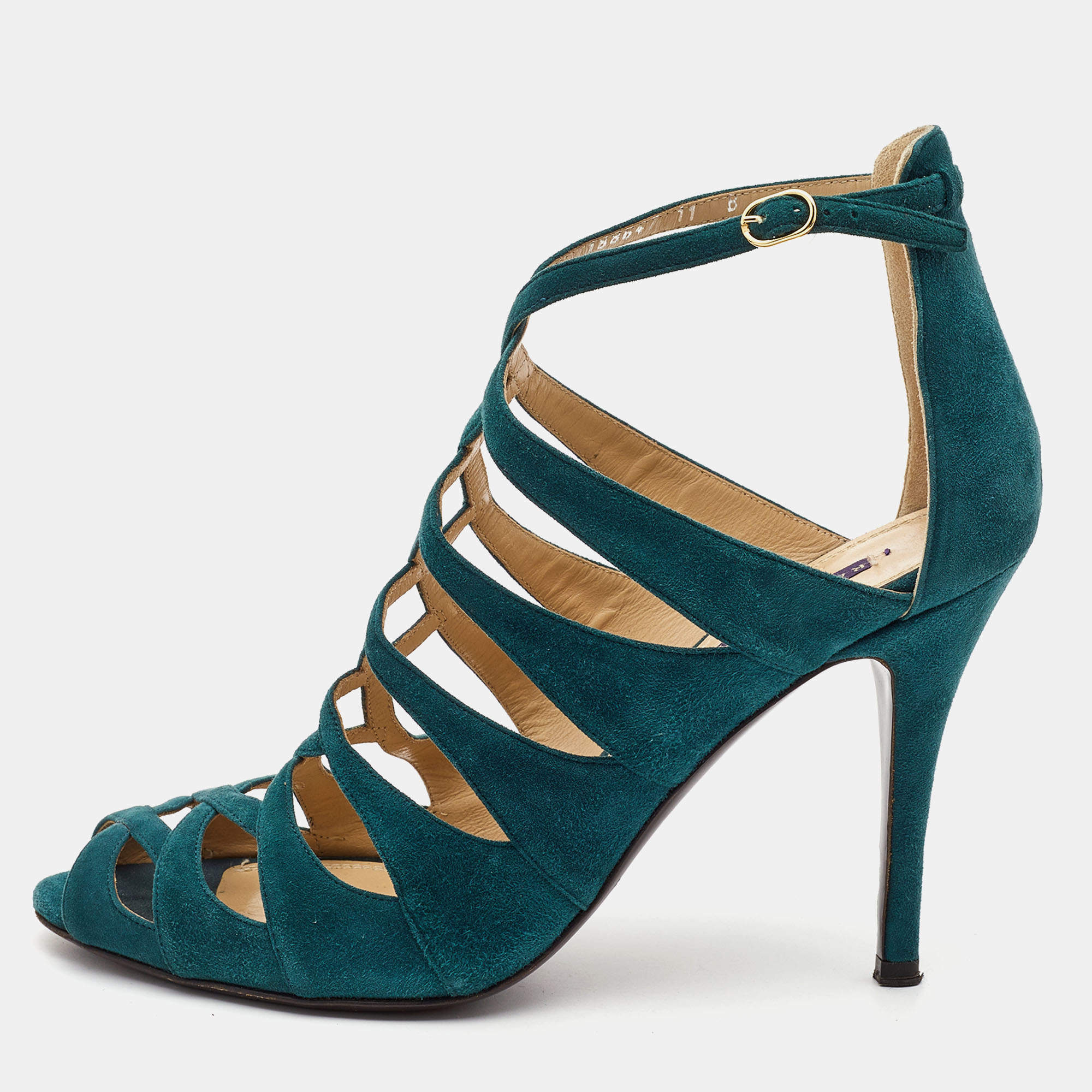 Ralph Lauren Collection Green Suede Ankle Strap Sandals Size 41.5