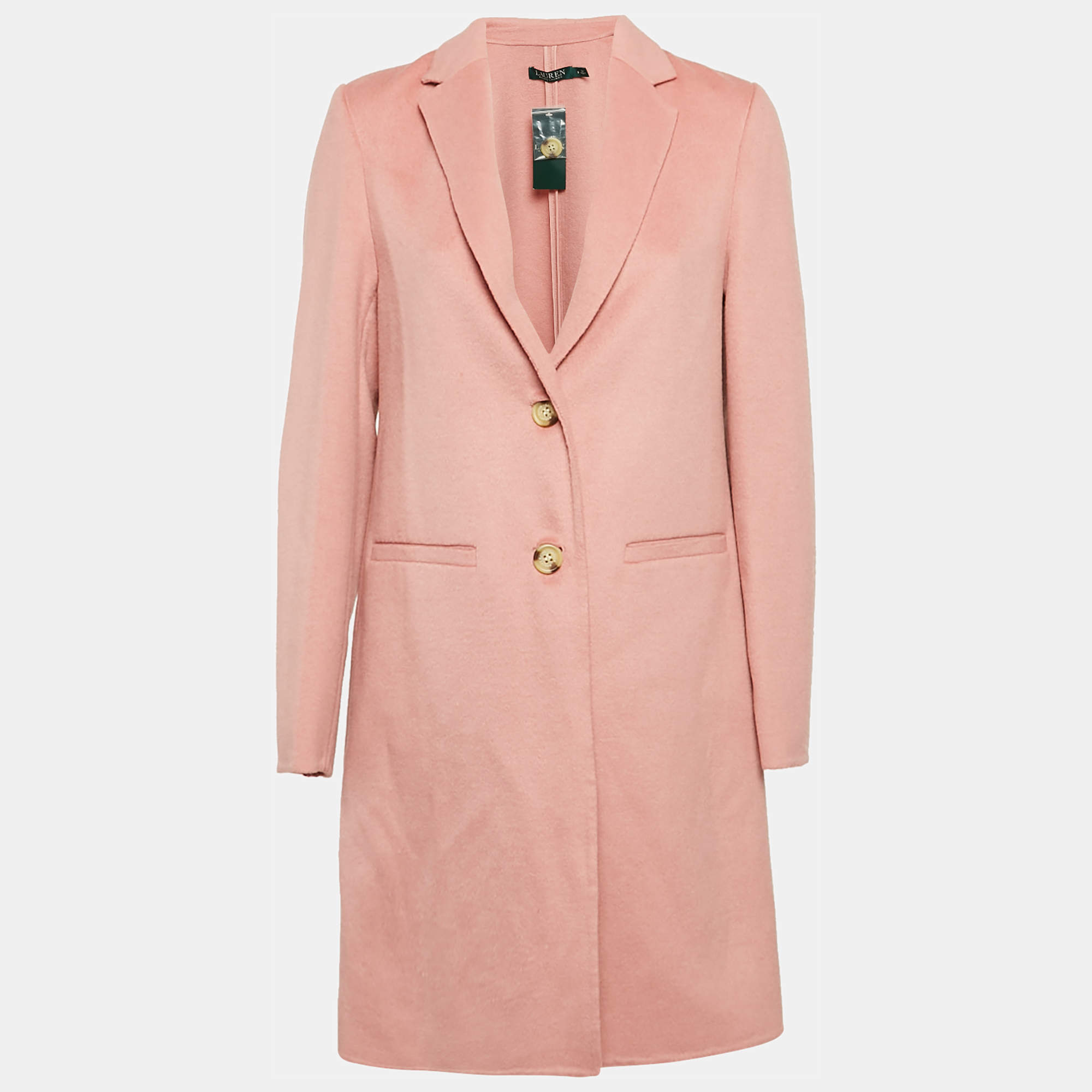 Pre Owned Ralph Lauren Pink Felt Wool Long Coat S
