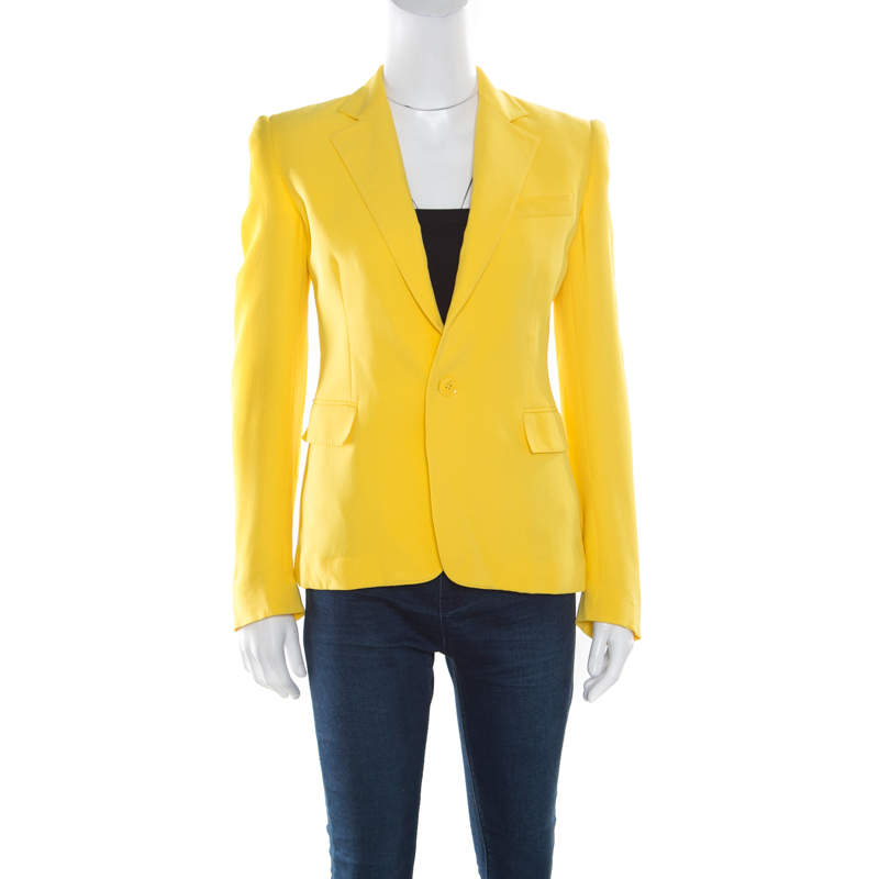 Pre Owned Ralph Lauren Collection Yellow Silk Crepe Keaton Jacket S