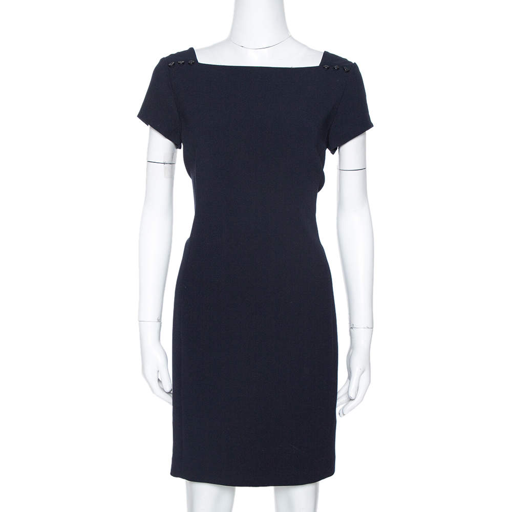 Pre Owned Ralph Lauren Midnight Blue Stretch Wool Ilario Shift Dress M