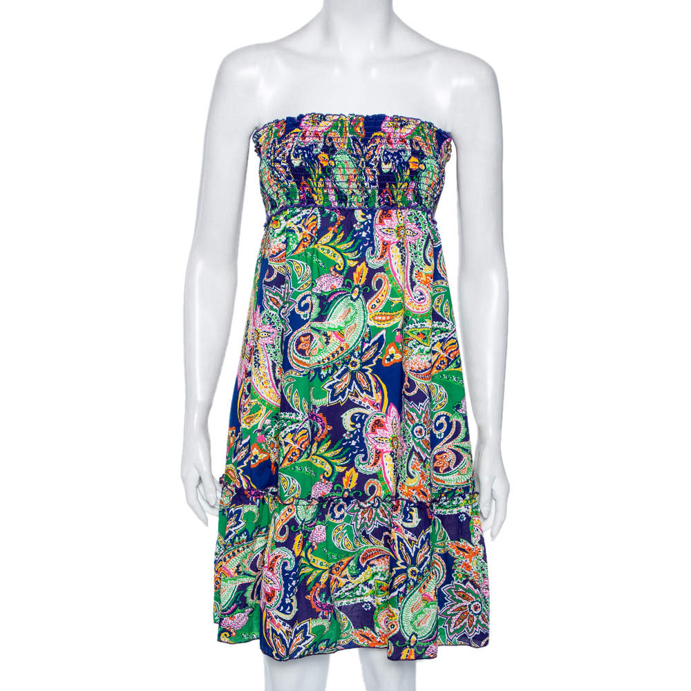 Pre Owned Ralph Lauren Multicolored Paisley Printed Cotton Smocked Beach Dress L 
